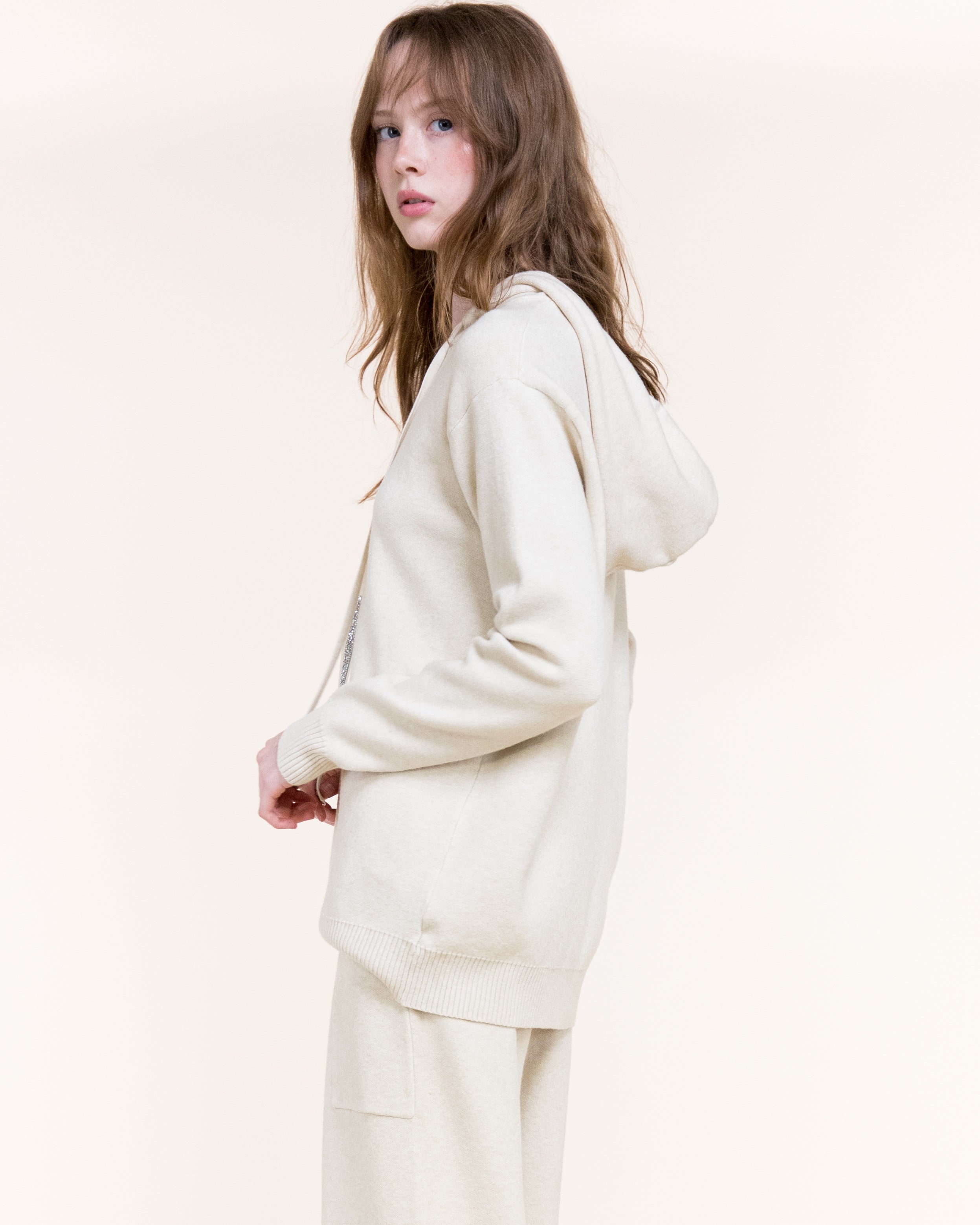 Frosted Drawstring Luxe Hoodie-BEIGE (S/M, L/XL) (Pack of 6)
