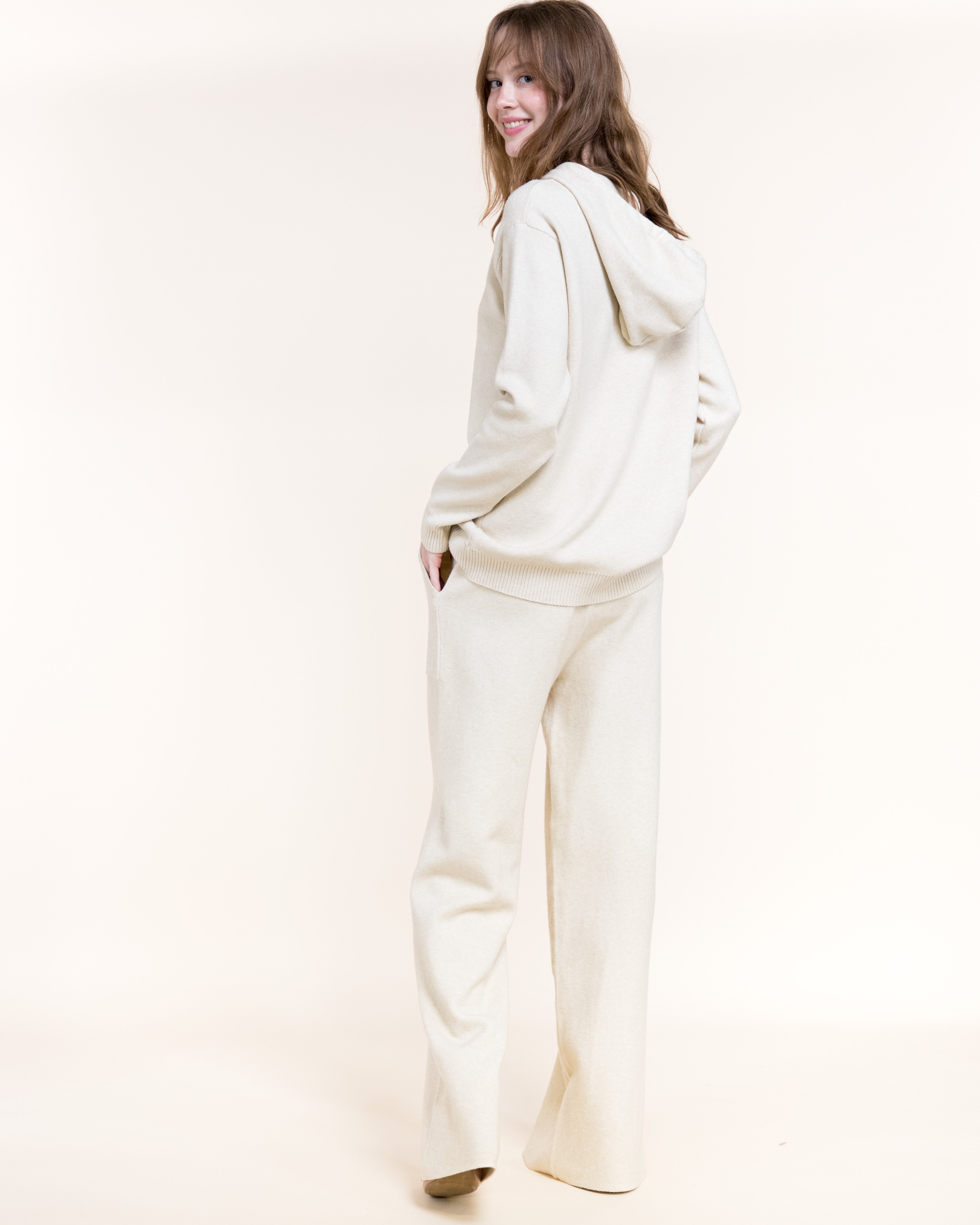Frosted Drawstring Luxe Hoodie-BEIGE (S/M, L/XL) (Pack of 6)