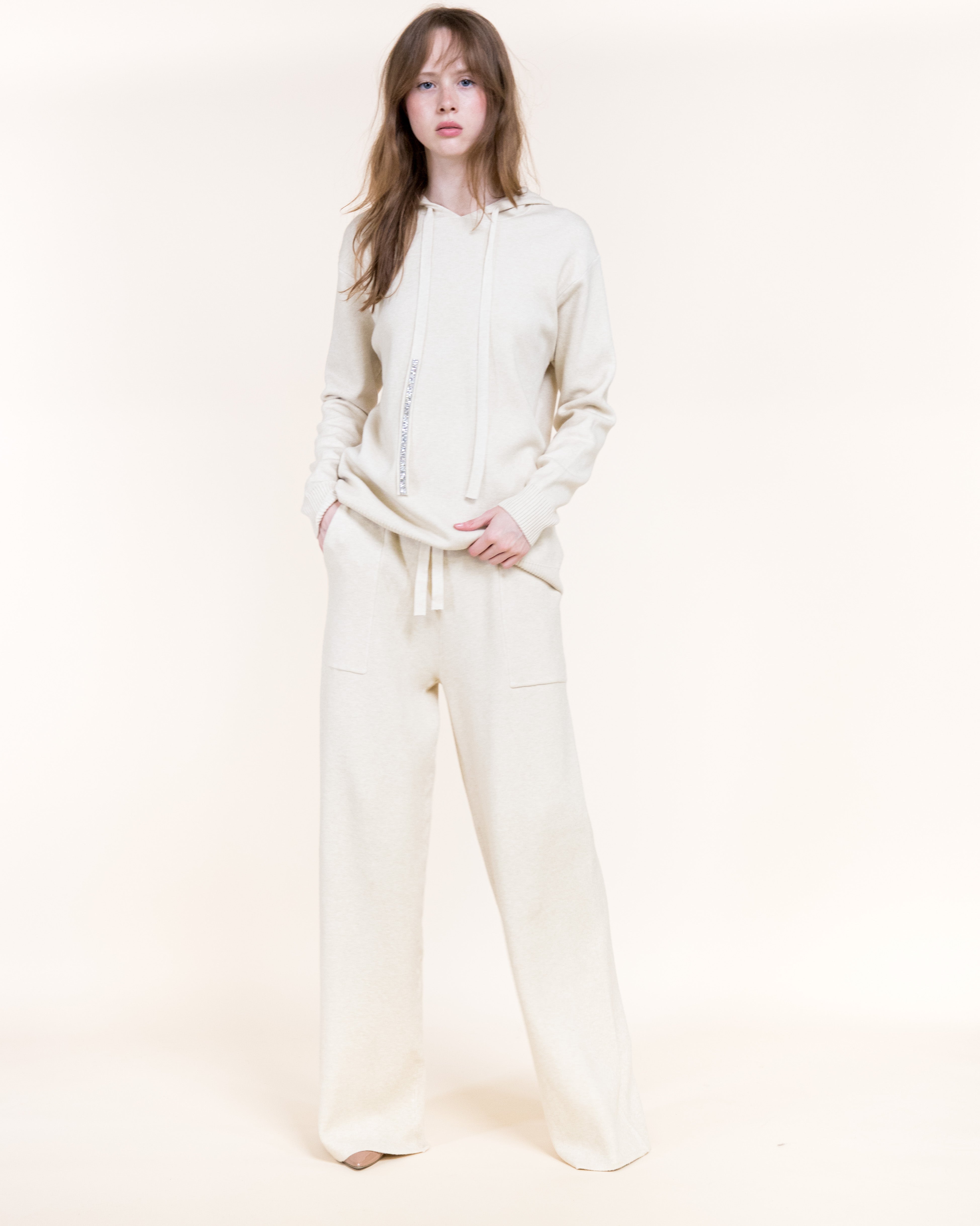 Frosted Drawstring Luxe Hoodie-BEIGE (S/M, L/XL) (Pack of 6)