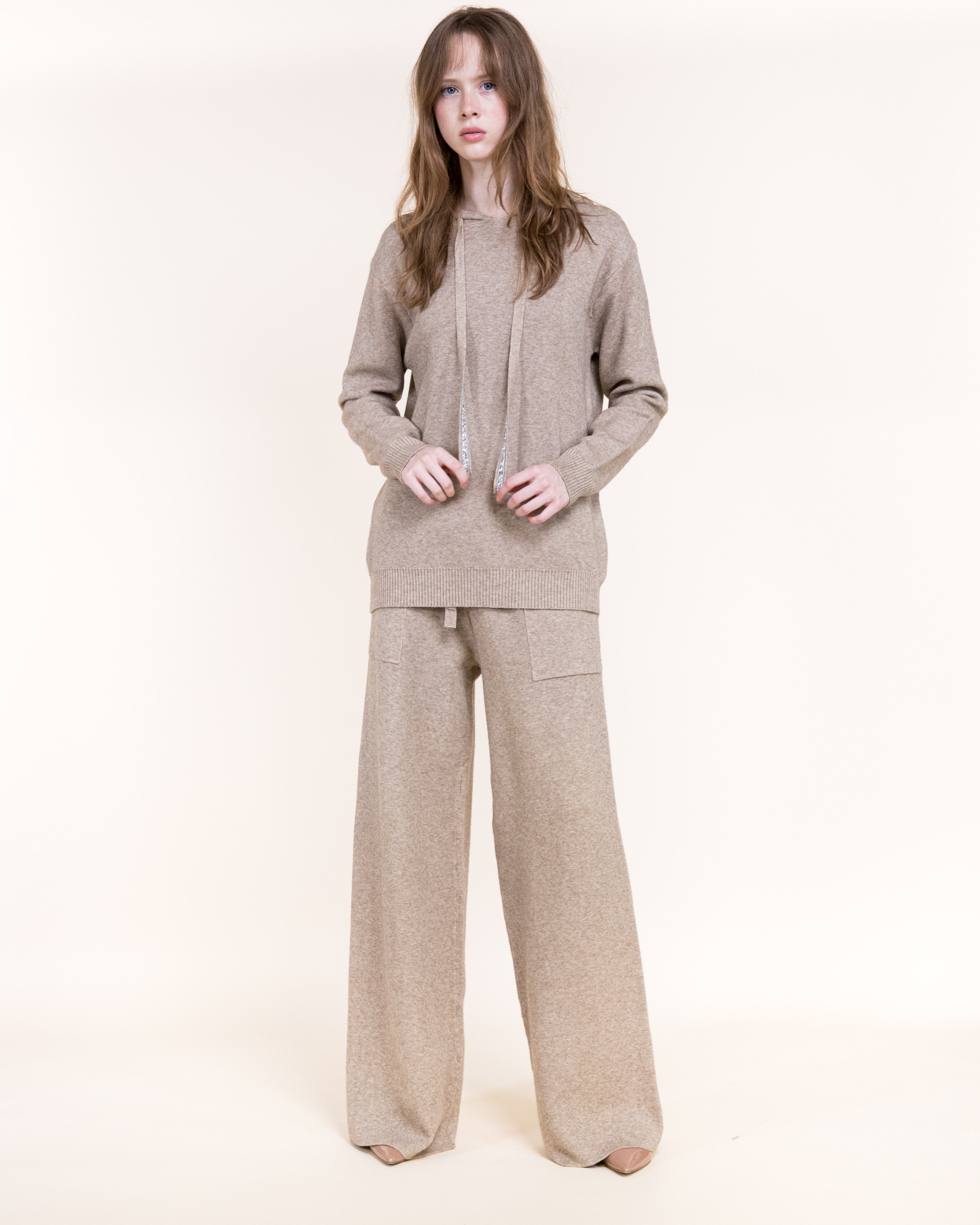 Luxe Wide Leg Knitted Pants-BEIGE (S/M, L/XL) (Pack of 6)