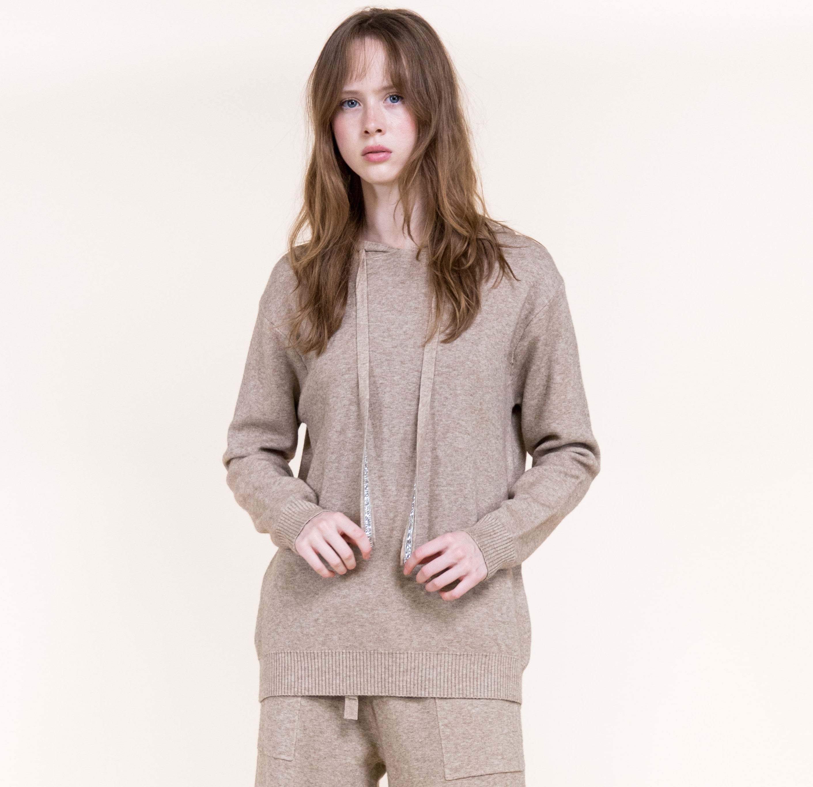 Frosted Drawstring Luxe Hoodie-BEIGE (S/M, L/XL) (Pack of 6)