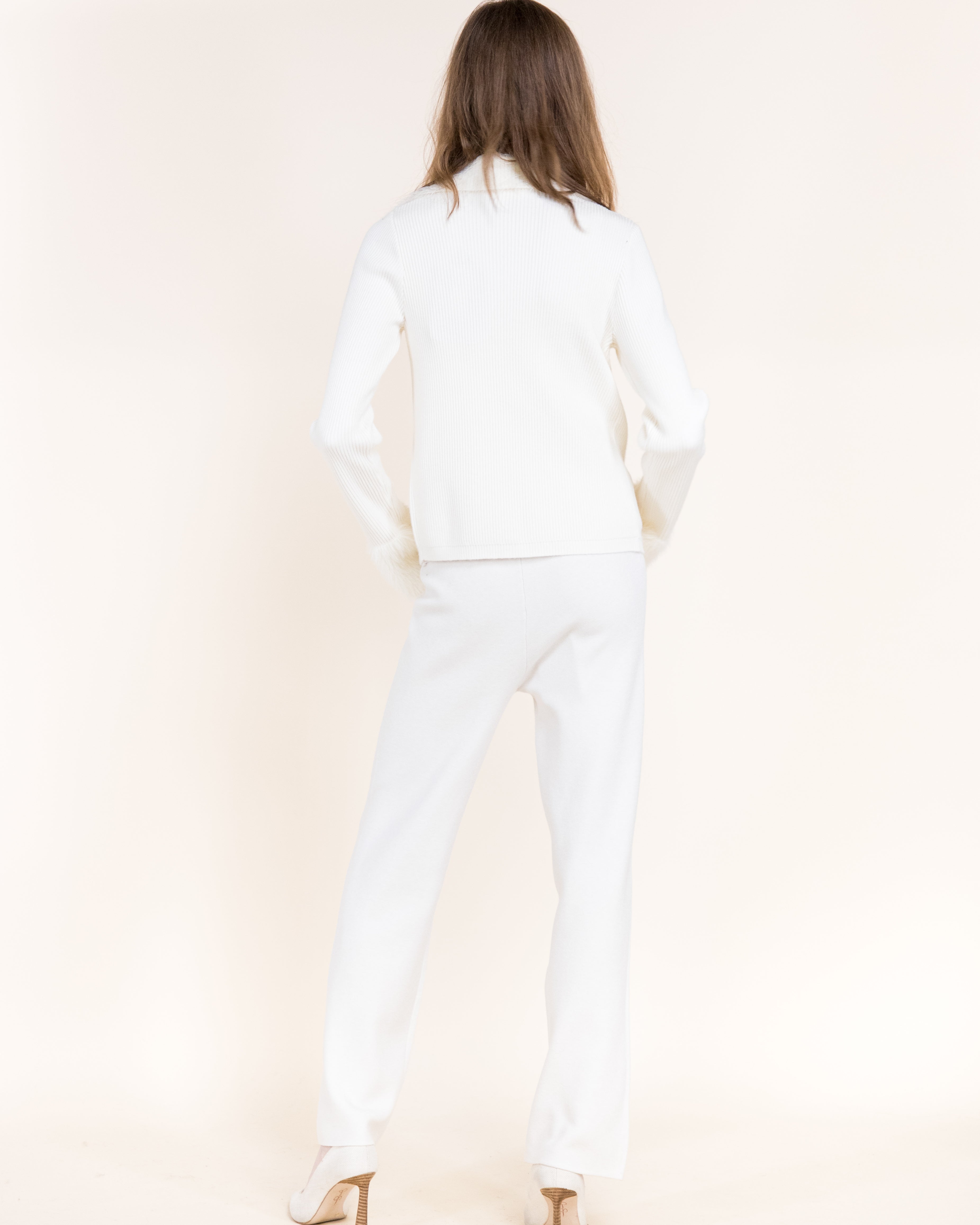 Aspen Vegan Fur Trim Ribbed Zip-Up Cardigan-BEIGE (S/M, L/XL) (Pack of 6)