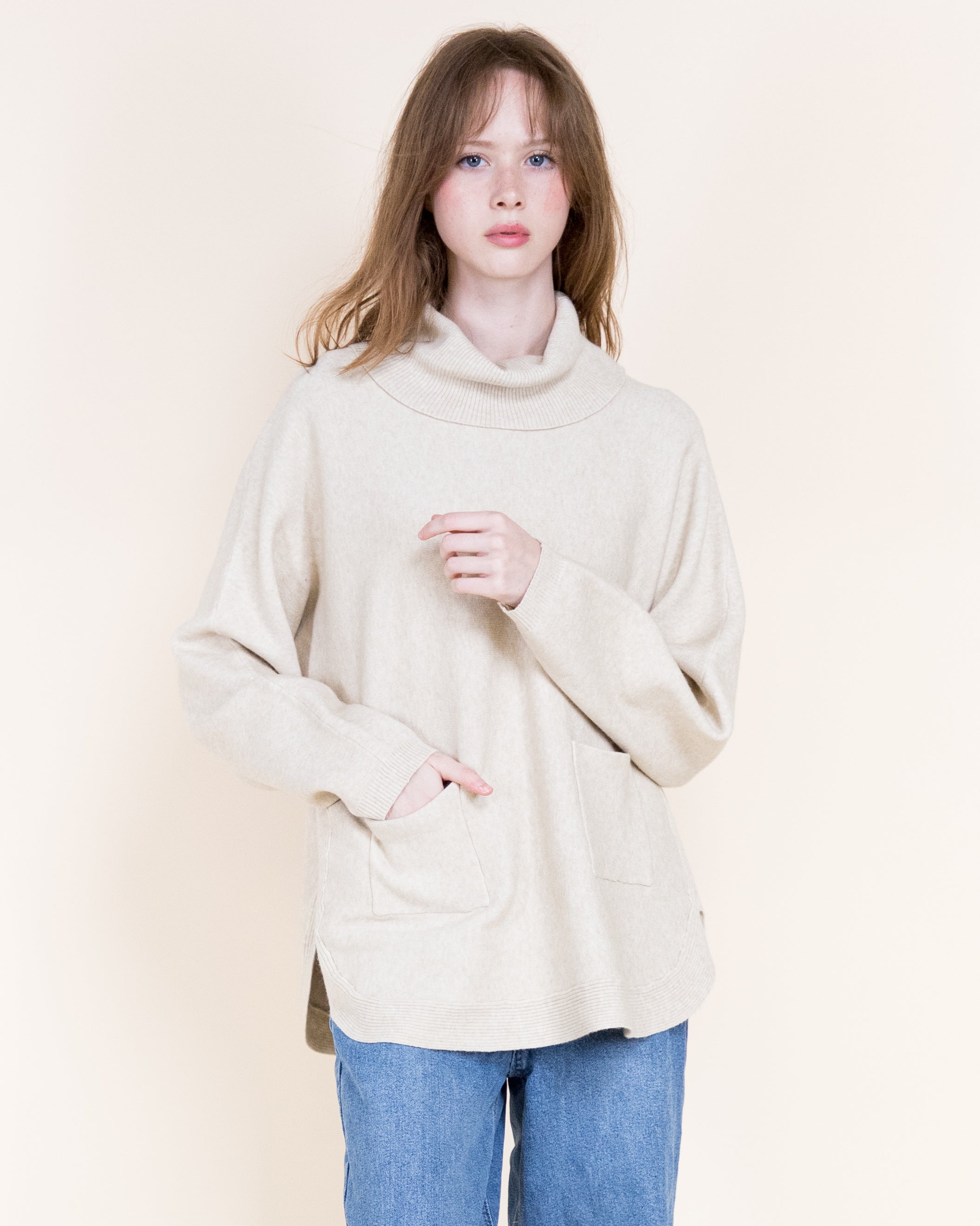 Andes Luxe Cowl Neck Relaxed Sweater-BEIGE (S/M, L/XL) (Pack of 6)