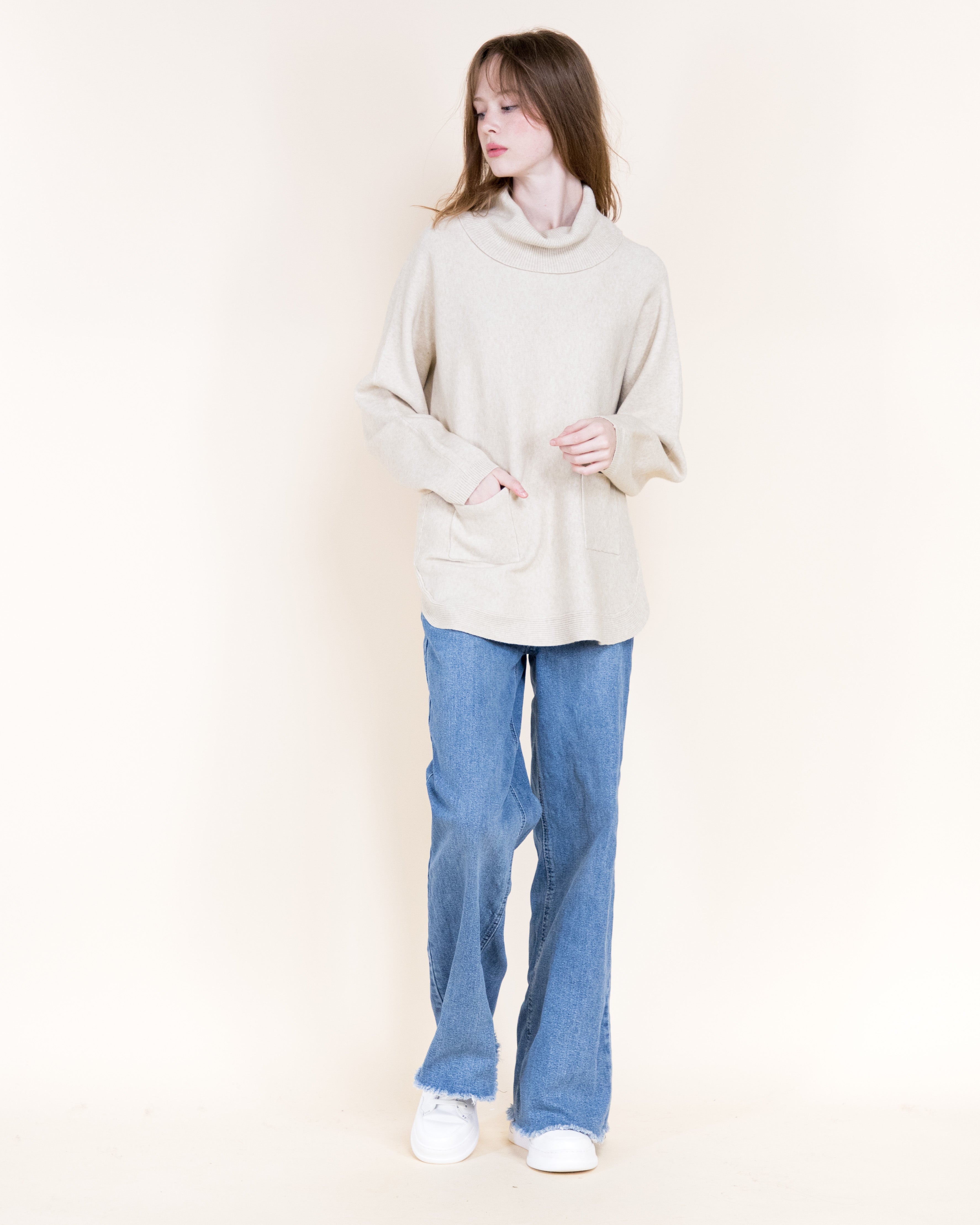 Andes Luxe Cowl Neck Relaxed Sweater-BEIGE (S/M, L/XL) (Pack of 6)