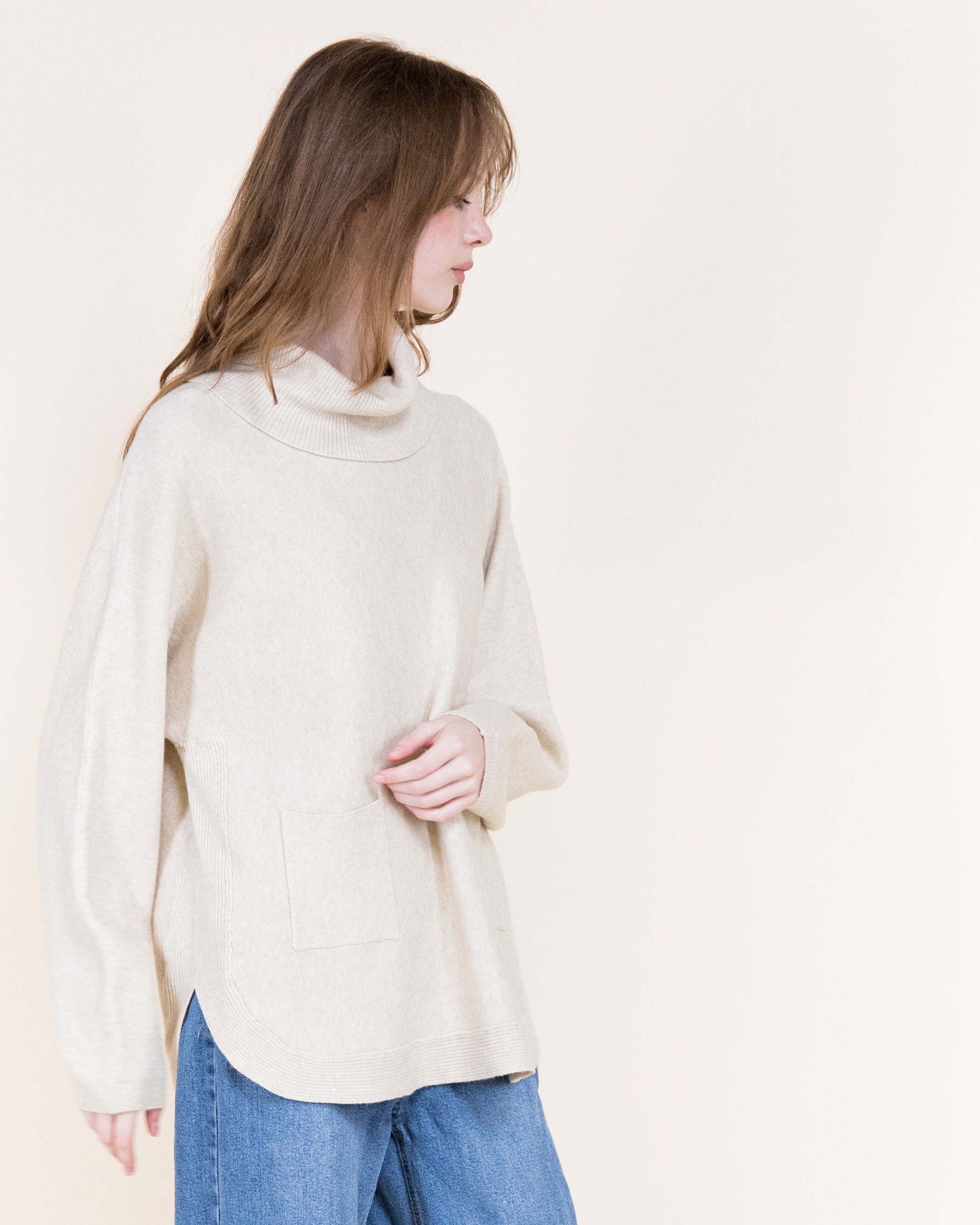 Andes Luxe Cowl Neck Relaxed Sweater-BEIGE (S/M, L/XL) (Pack of 6)