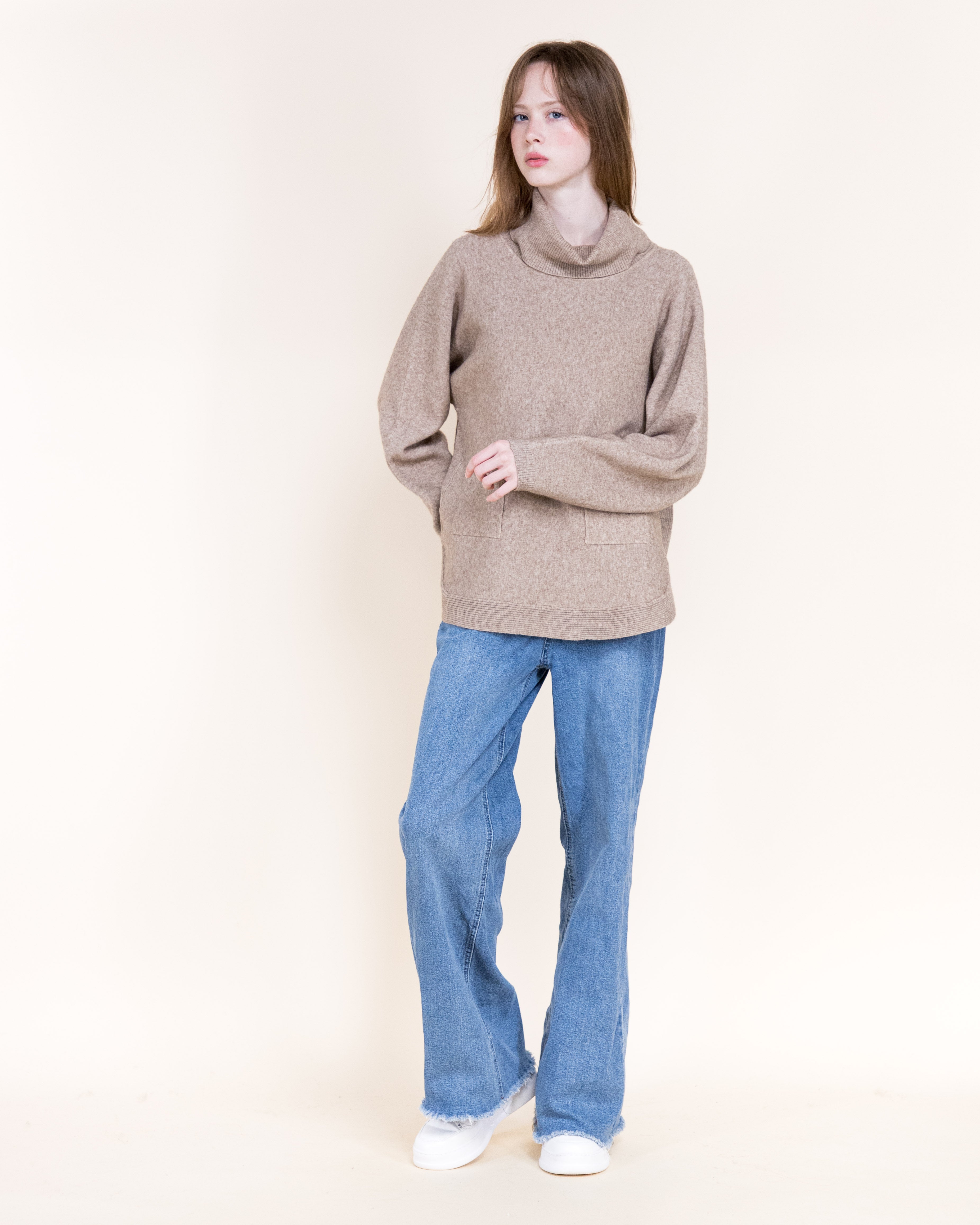 Andes Luxe Cowl Neck Relaxed Sweater-BEIGE (S/M, L/XL) (Pack of 6)