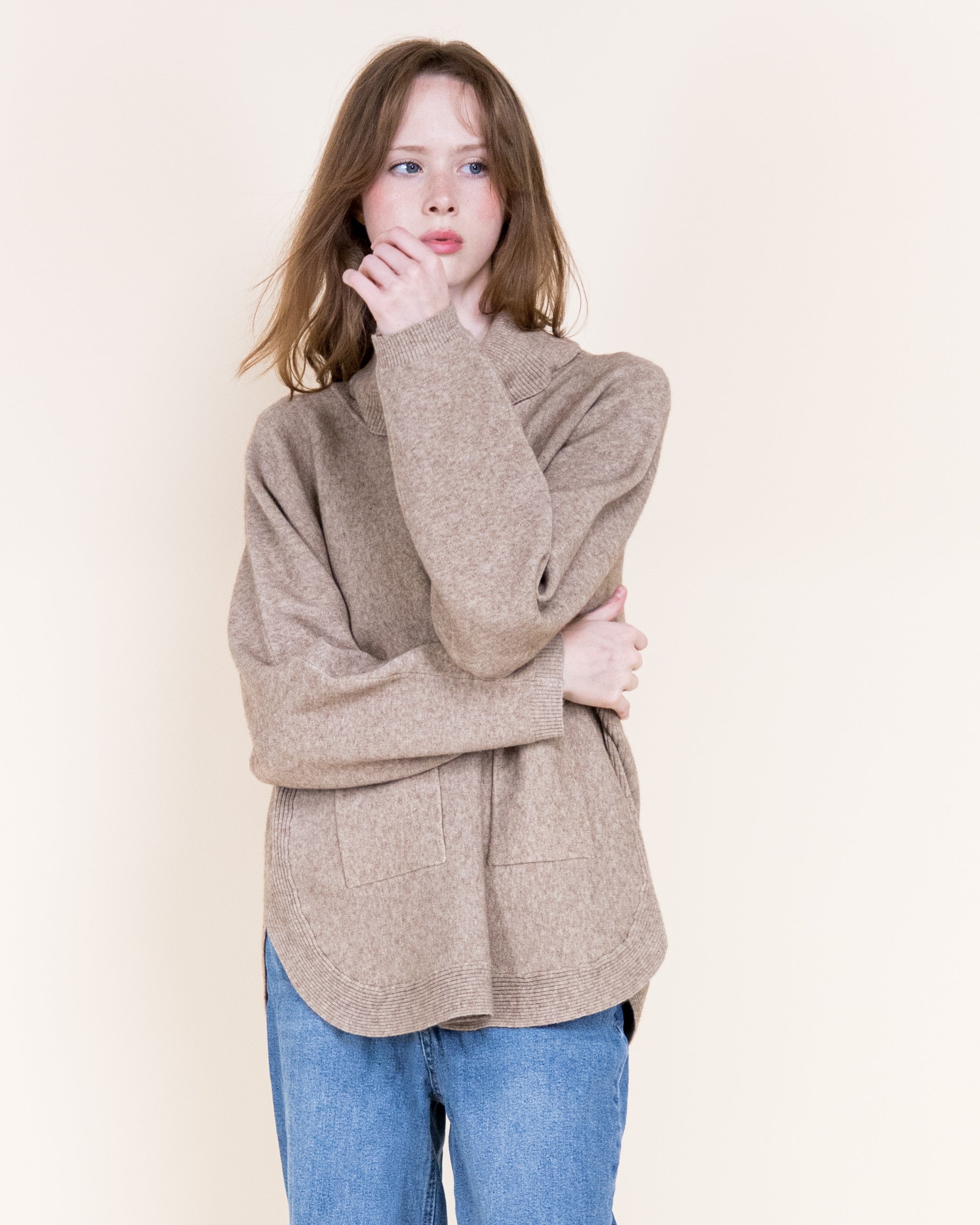 Andes Luxe Cowl Neck Relaxed Sweater-BEIGE (S/M, L/XL) (Pack of 6)