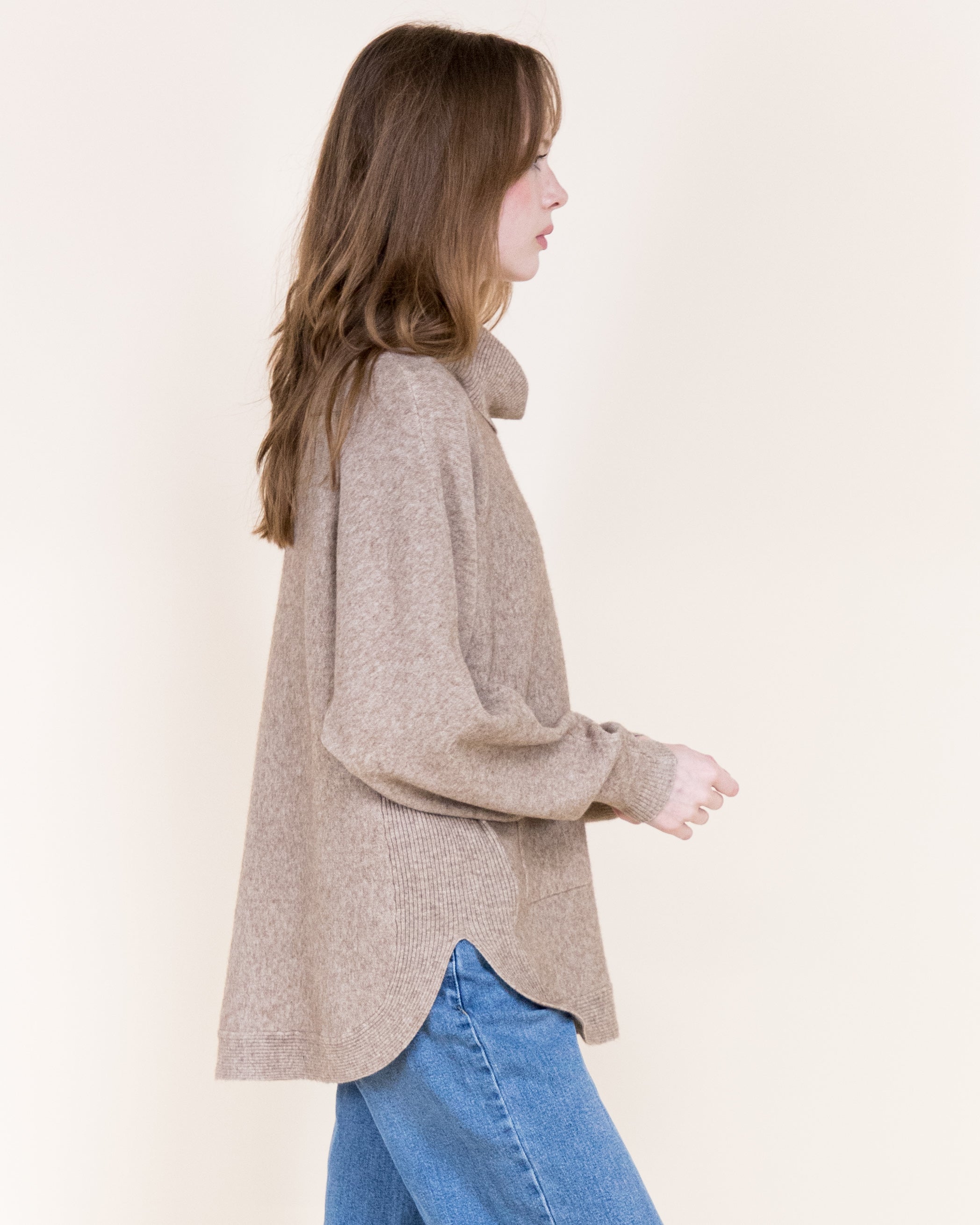 Andes Luxe Cowl Neck Relaxed Sweater-BEIGE (S/M, L/XL) (Pack of 6)