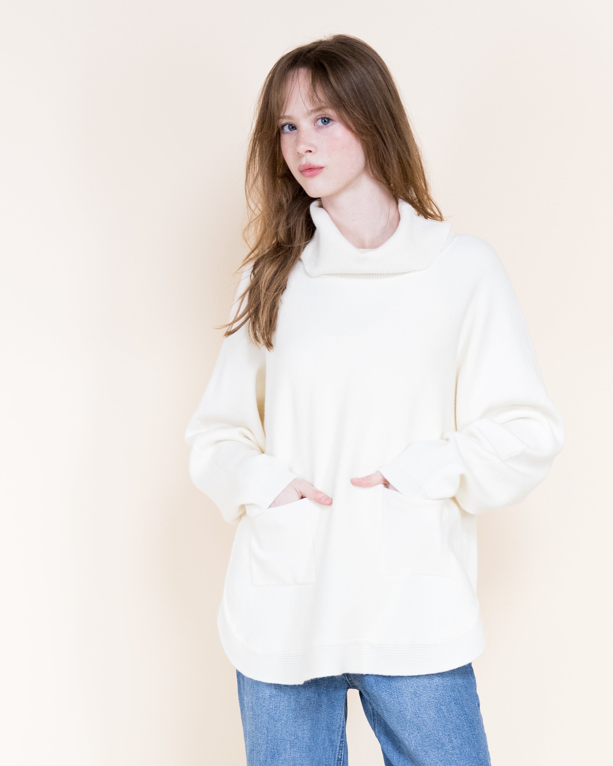 Andes Luxe Cowl Neck Relaxed Sweater-BEIGE (S/M, L/XL) (Pack of 6)