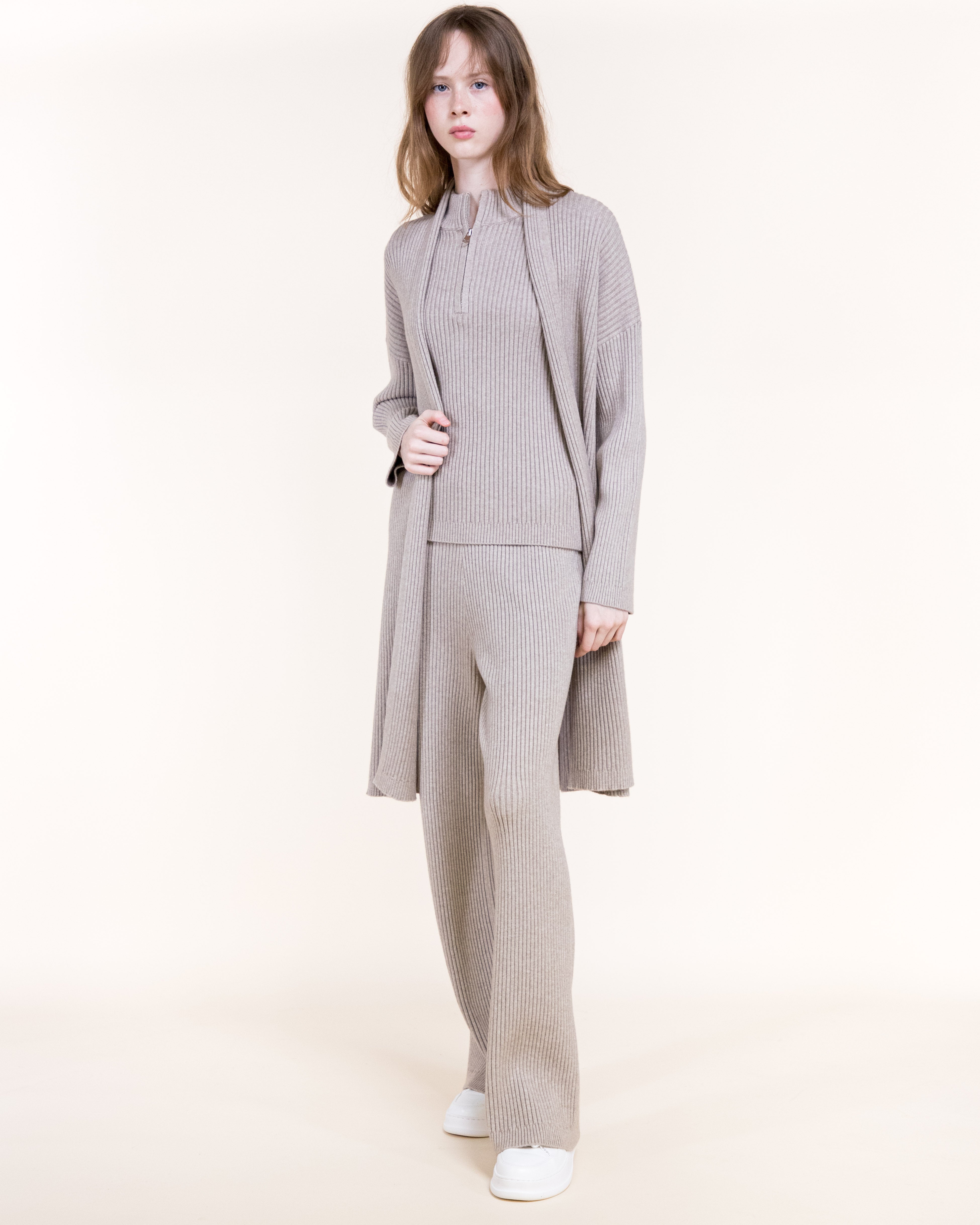 Tierra Luxe Ribbed Open Cardigan-KHAKI (S/M, L/XL) (Pack of 6)
