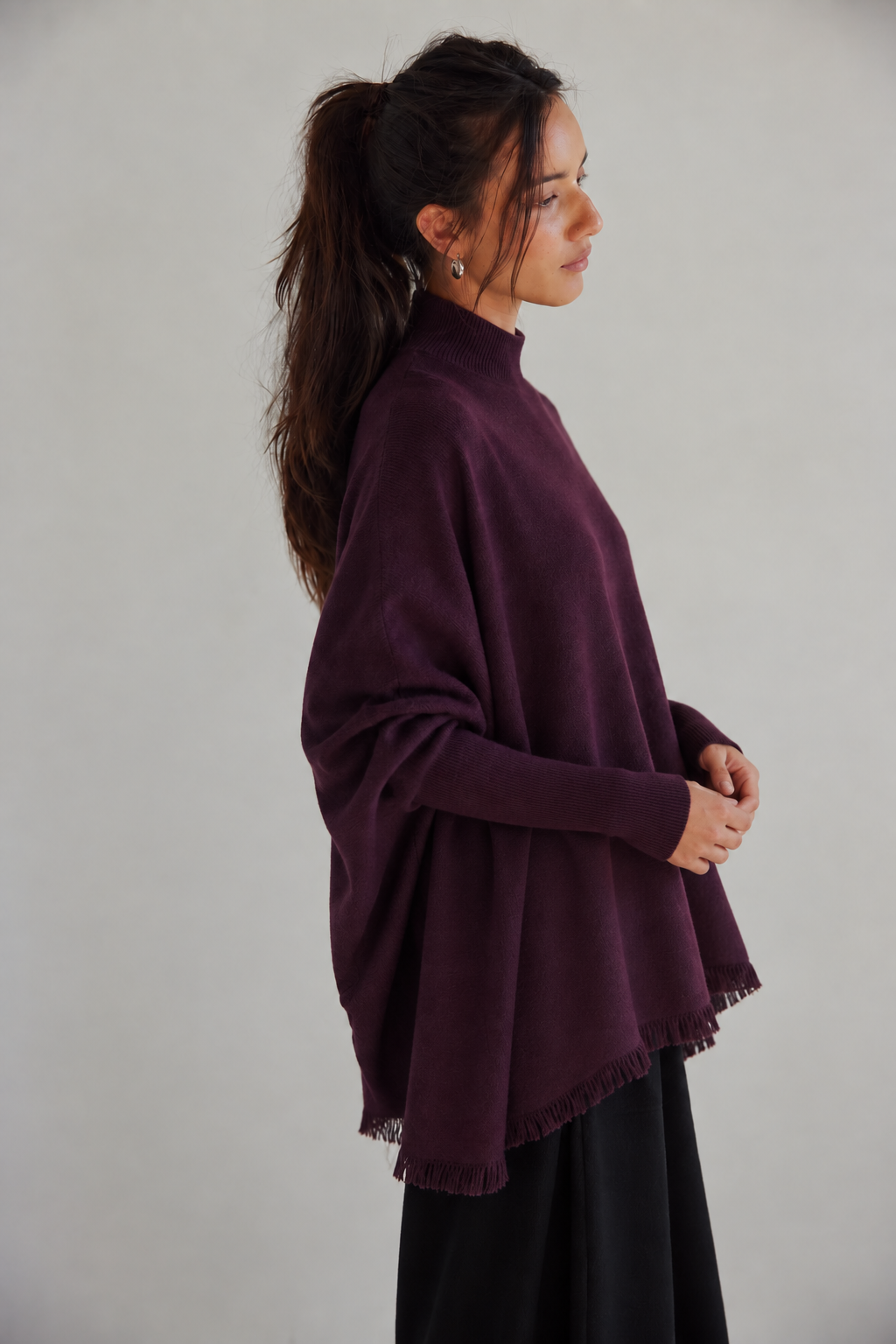 Monaco Dolman Sleeve Mock Neck Fringe Sweater-MAGENTA (S/M, L/XL) (Pack of 6)
