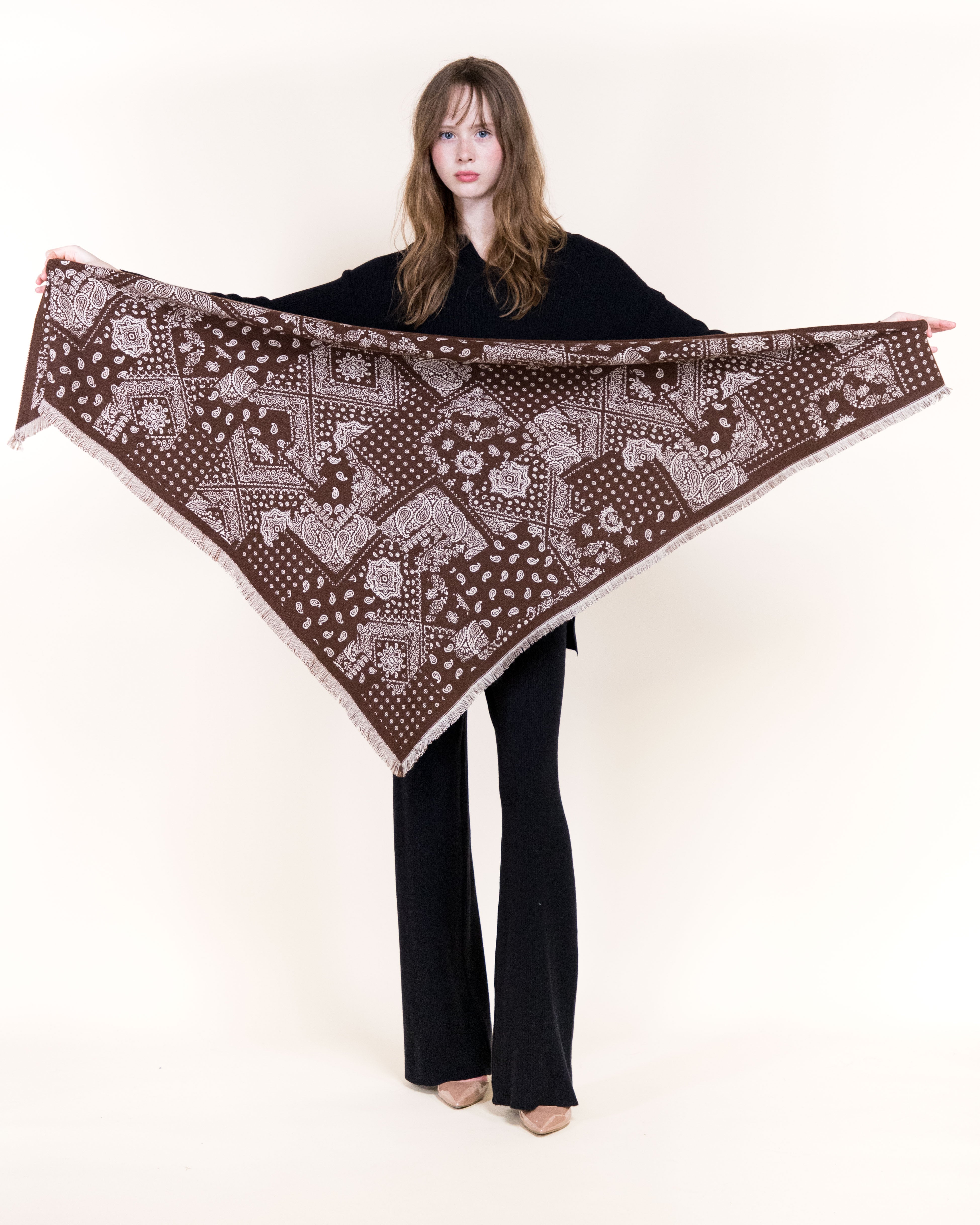Bandana Petite Paisley Mix Trangular scarf - BROWN (Pack of 6)