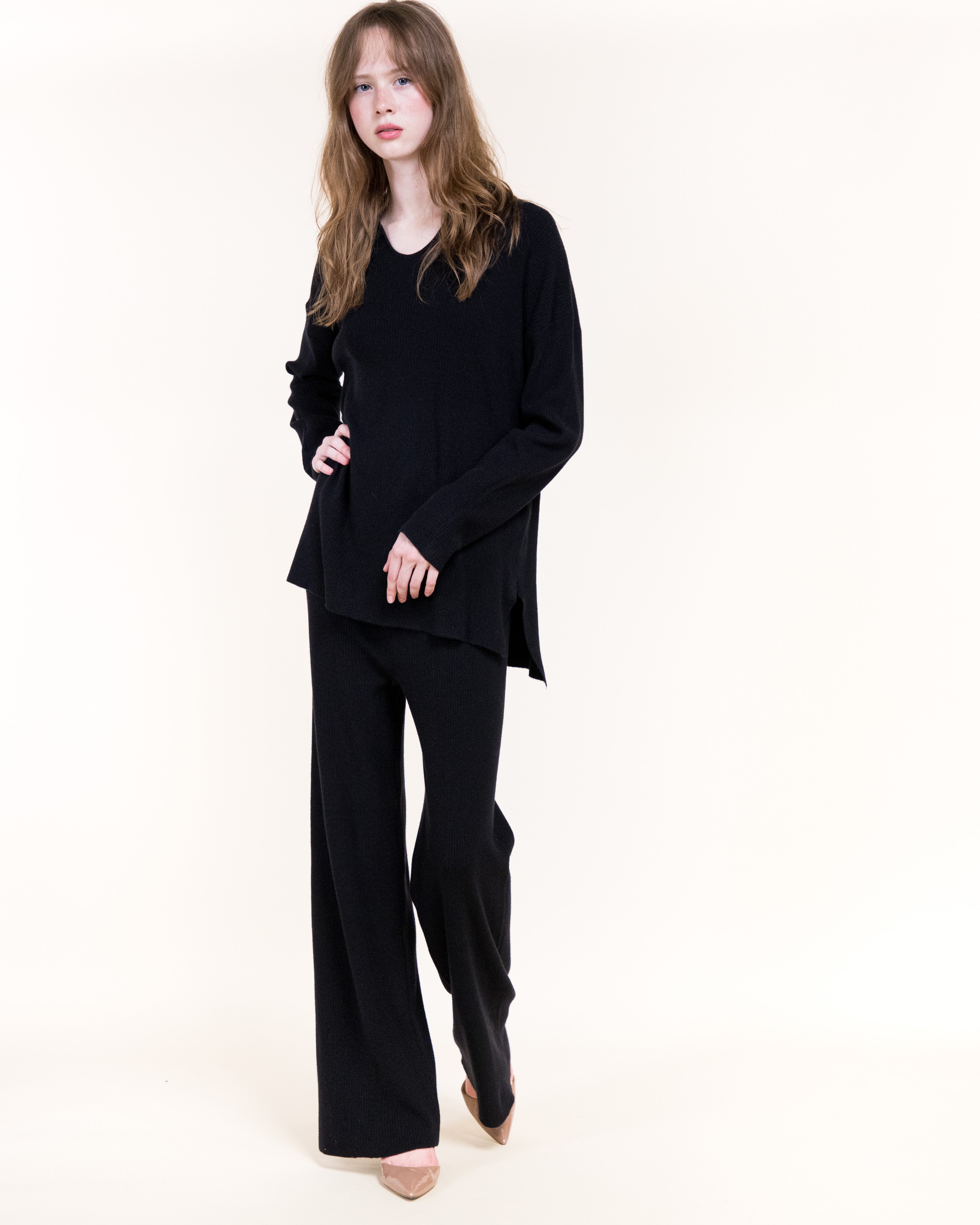 Minimalist Solid Johnny Collar Ribbed Sweater- BLACK  (S/M, L/XL) (Pack of 6)