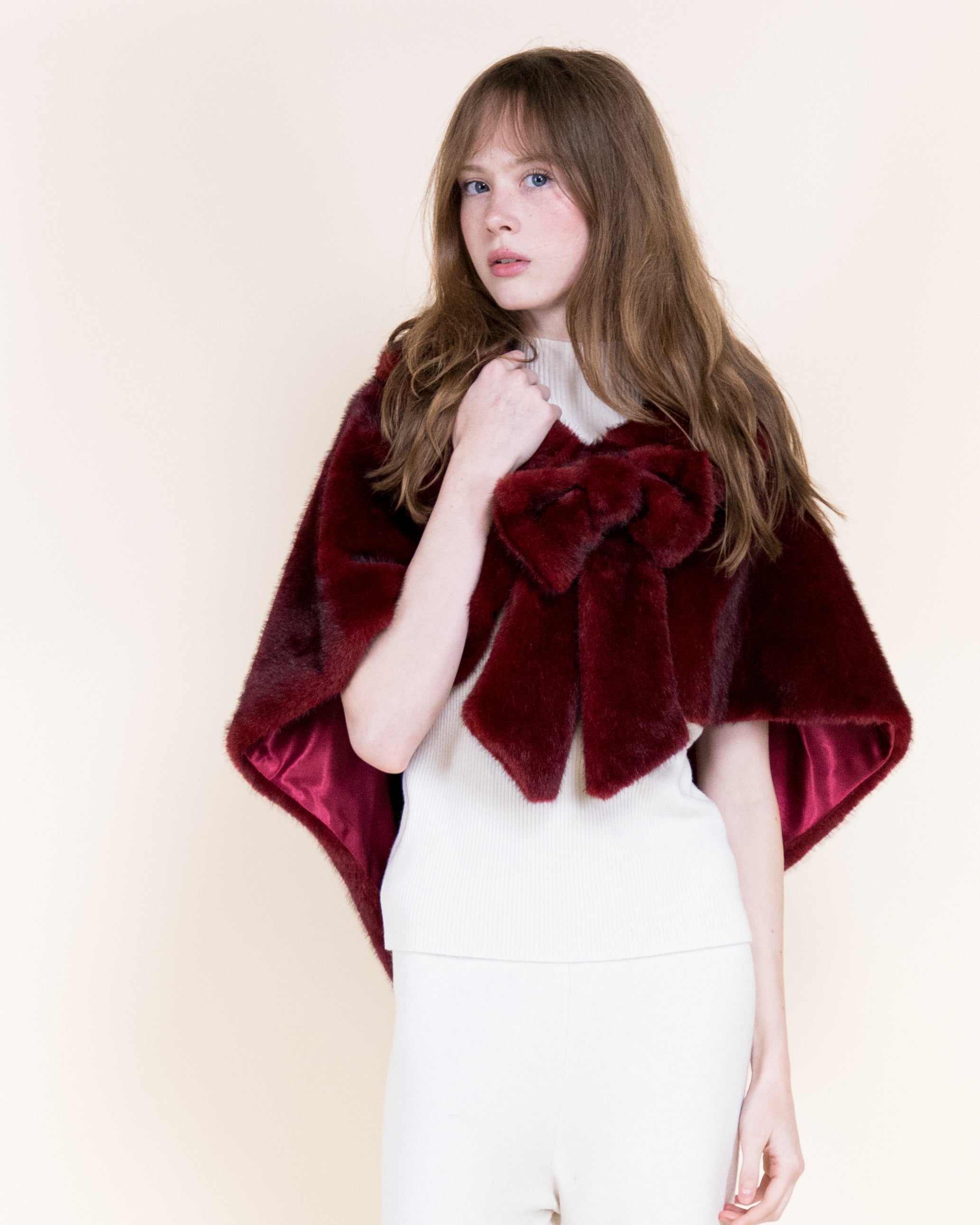 Belle Bow Clip On Vegan Fur Cape - BLACK (Pack of 6)