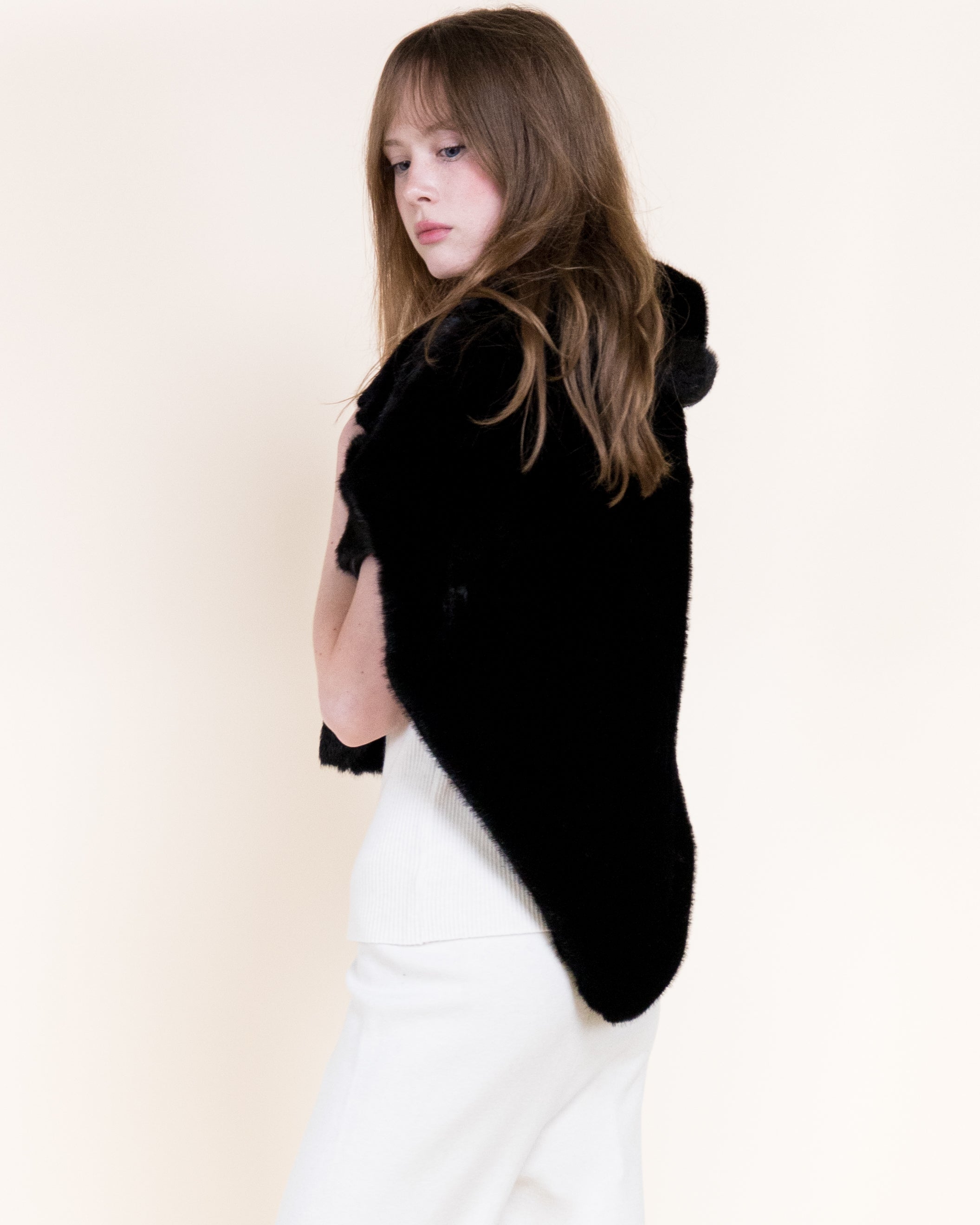 Belle Bow Clip On Vegan Fur Cape - BLACK (Pack of 6)