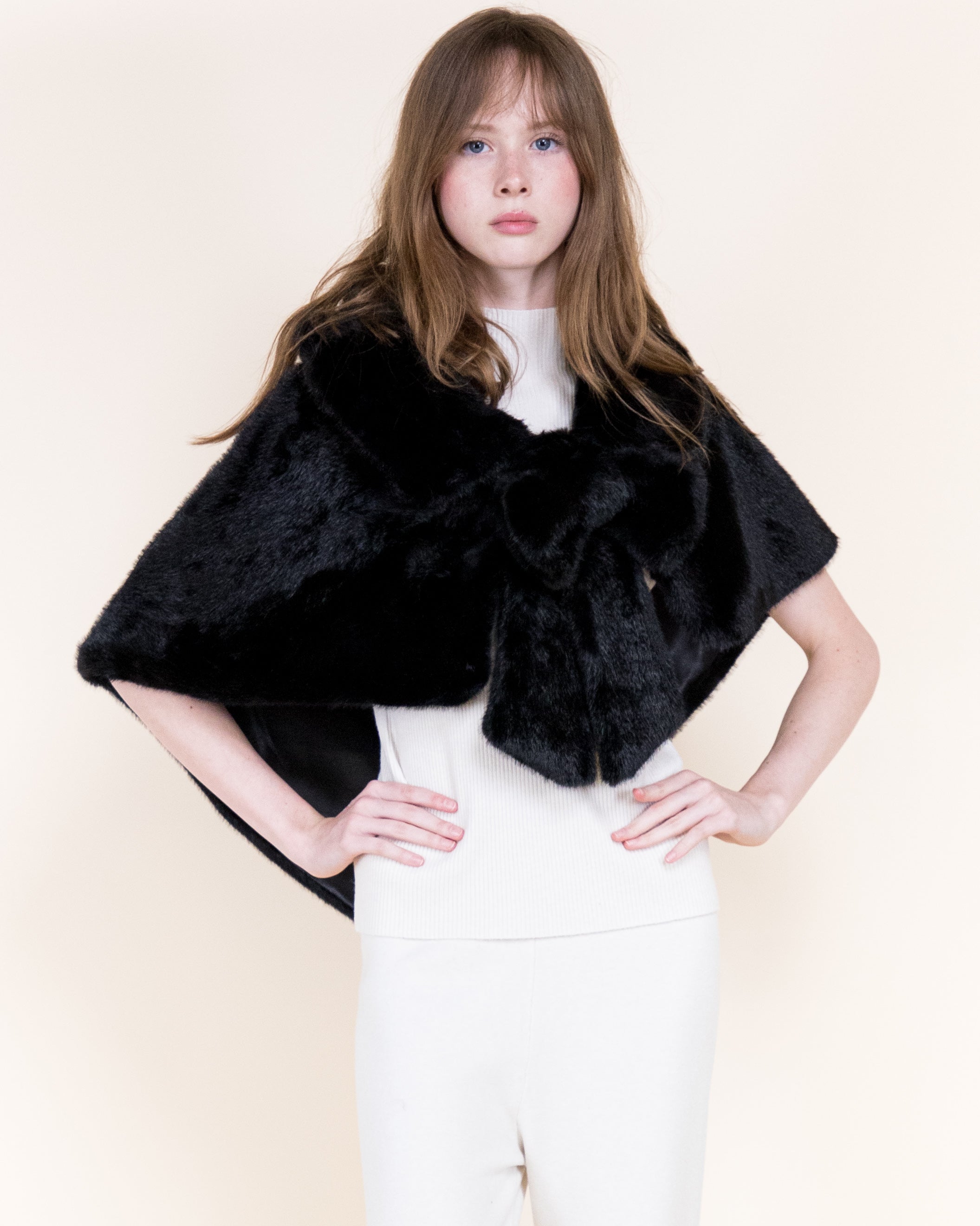 Belle Bow Clip On Vegan Fur Cape - BLACK (Pack of 6)