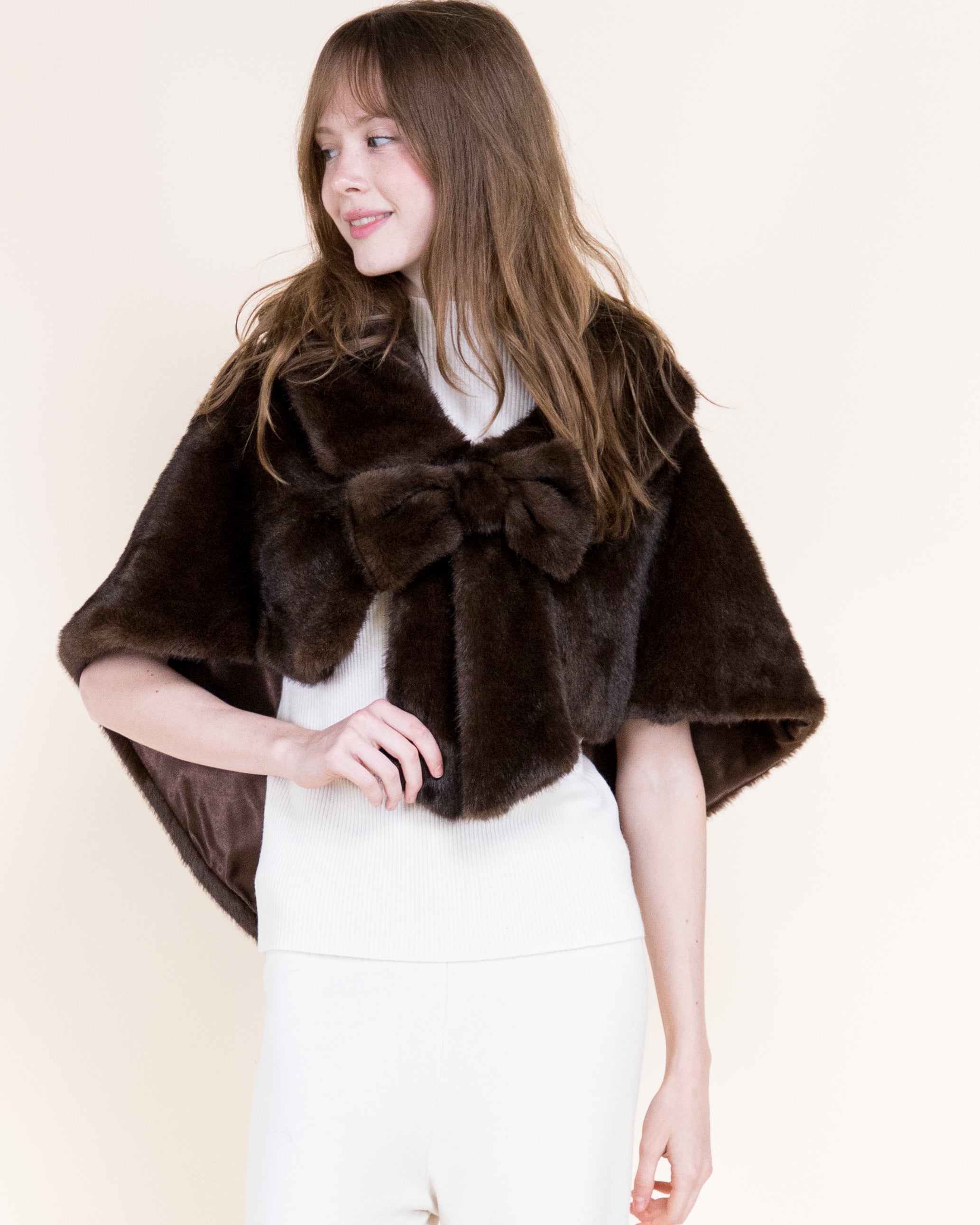 Belle Bow Clip On Vegan Fur Cape - BLACK (Pack of 6)