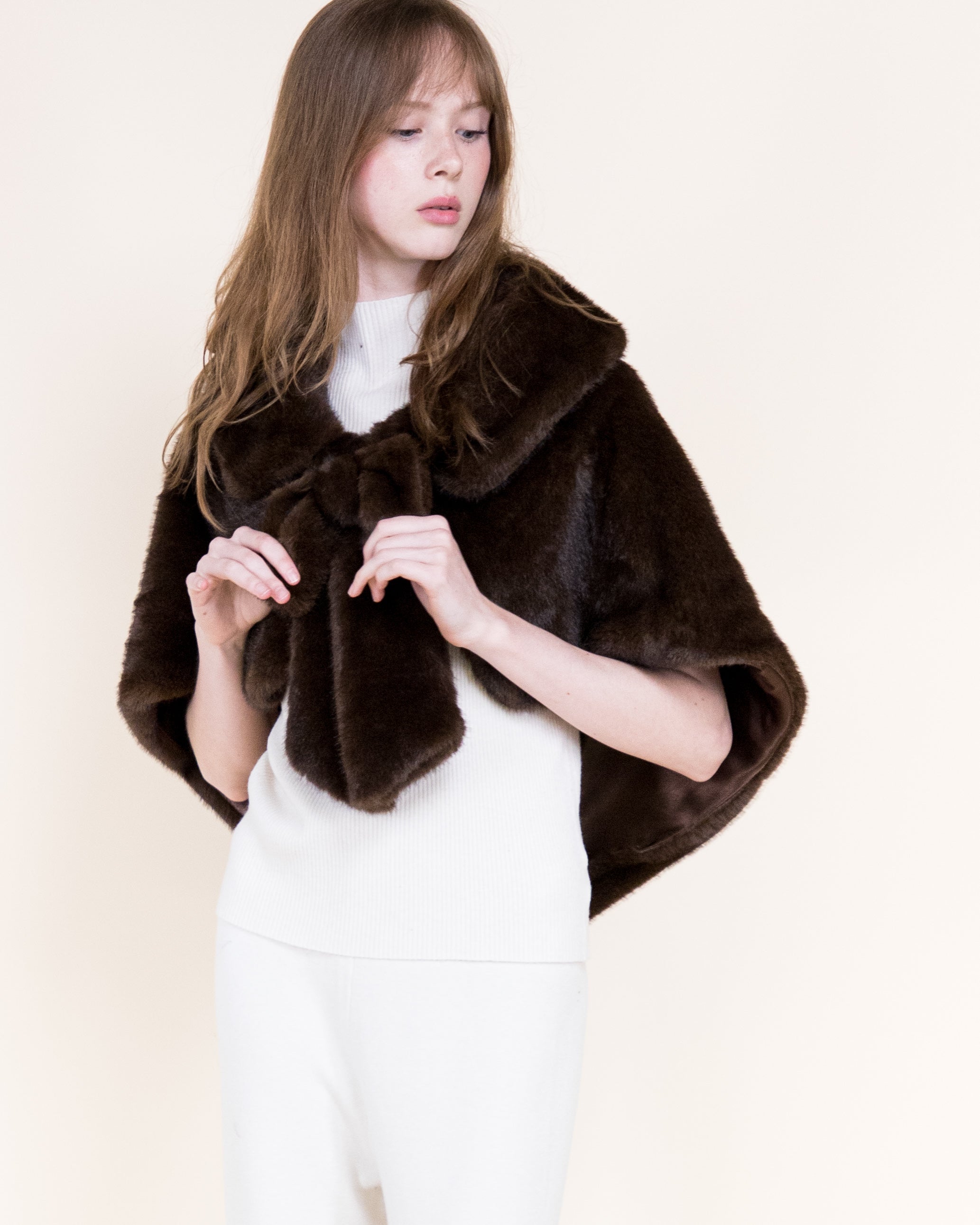 Belle Bow Clip On Vegan Fur Cape - BLACK (Pack of 6)