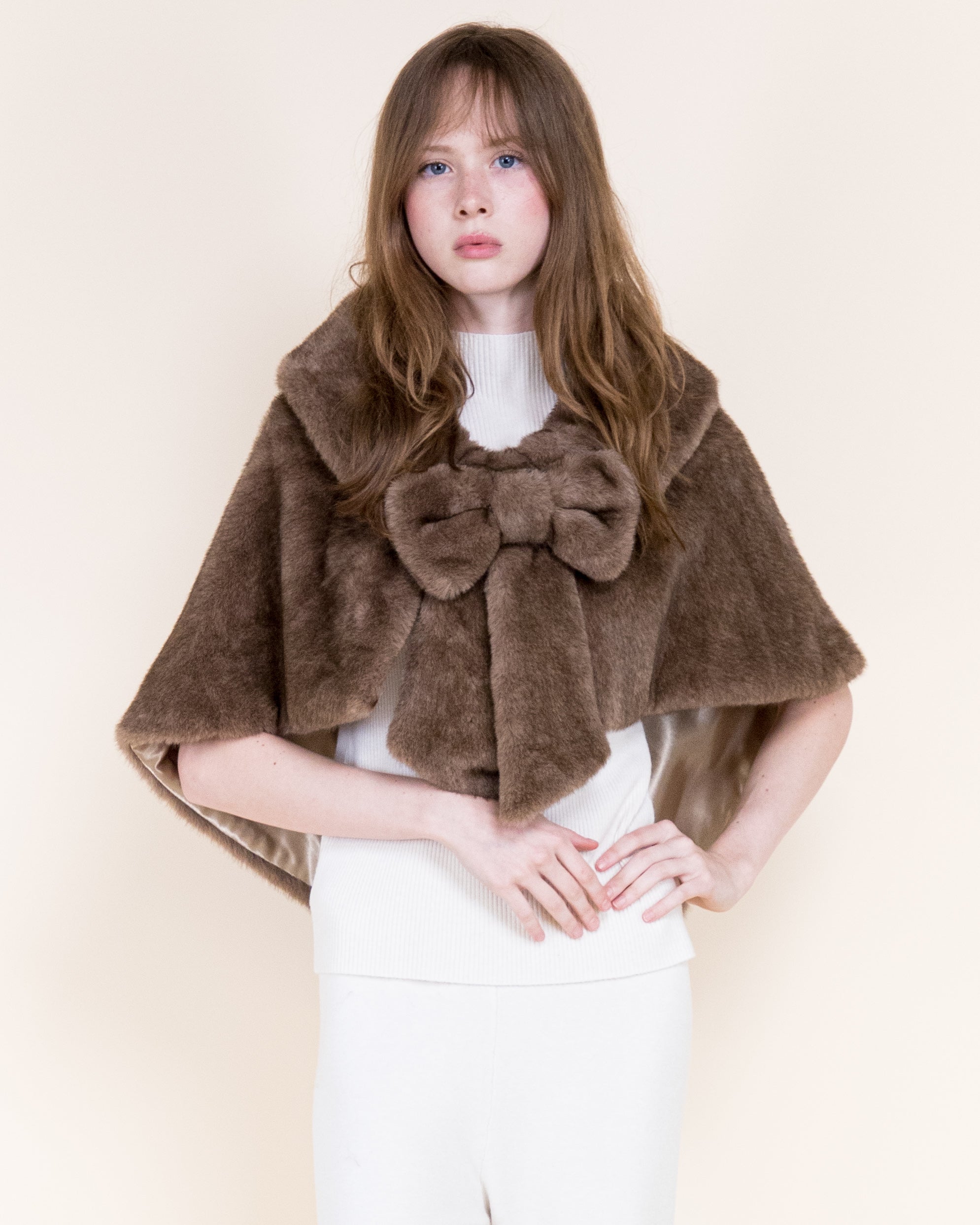 Belle Bow Clip On Vegan Fur Cape - BLACK (Pack of 6)