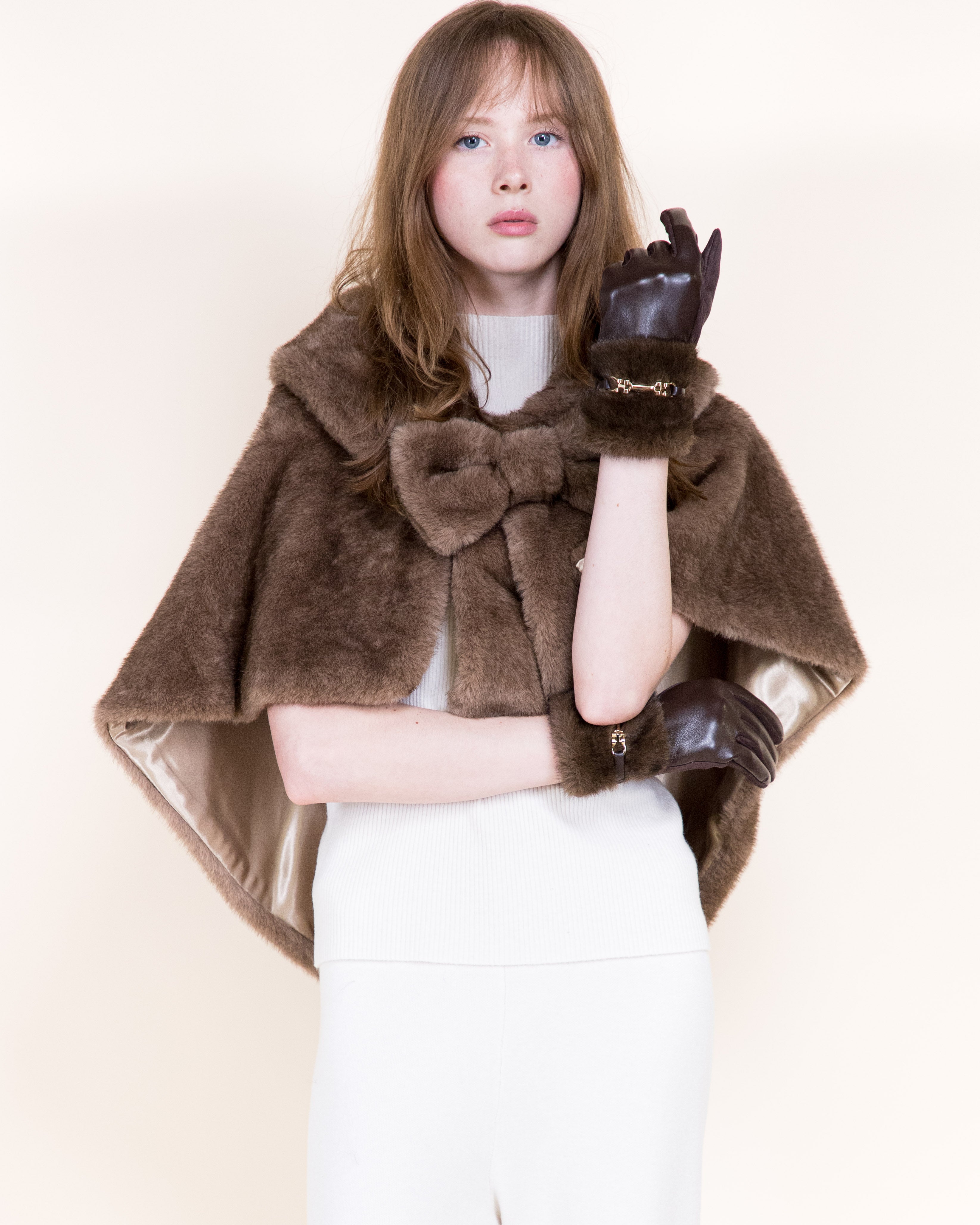 Belle Bow Clip On Vegan Fur Cape - BLACK (Pack of 6)