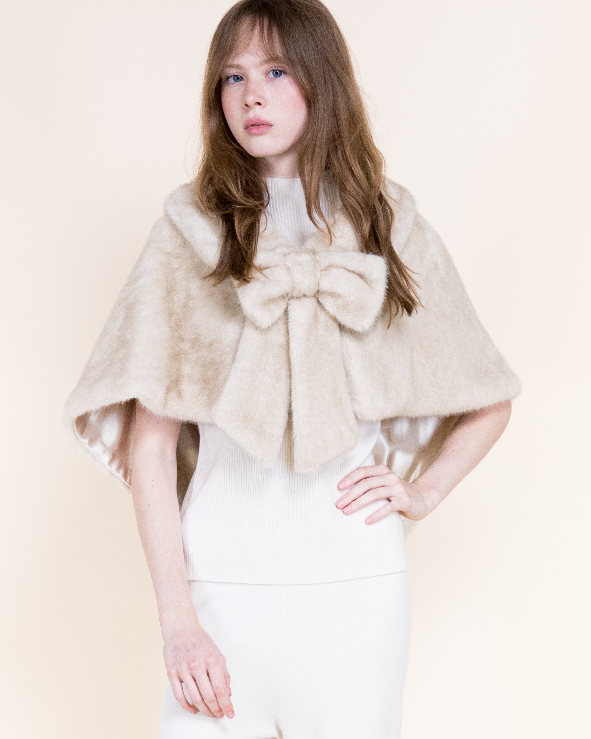 Belle Bow Clip On Vegan Fur Cape - BLACK (Pack of 6)