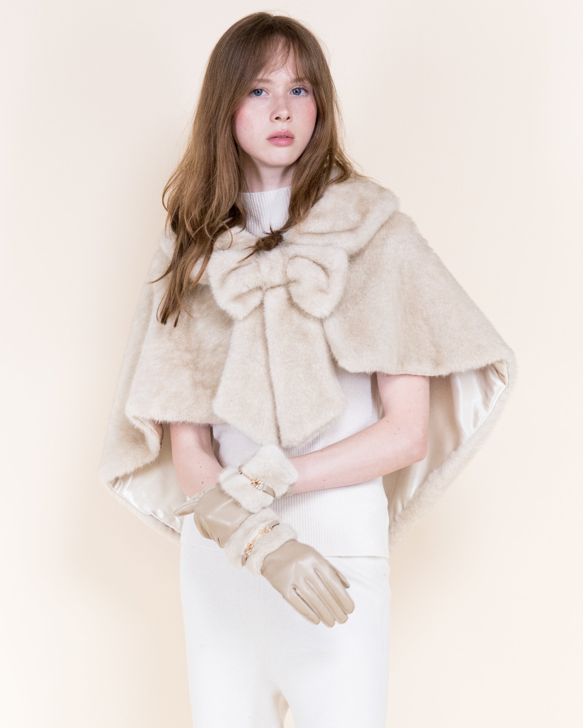 Belle Bow Clip On Vegan Fur Cape - BLACK (Pack of 6)