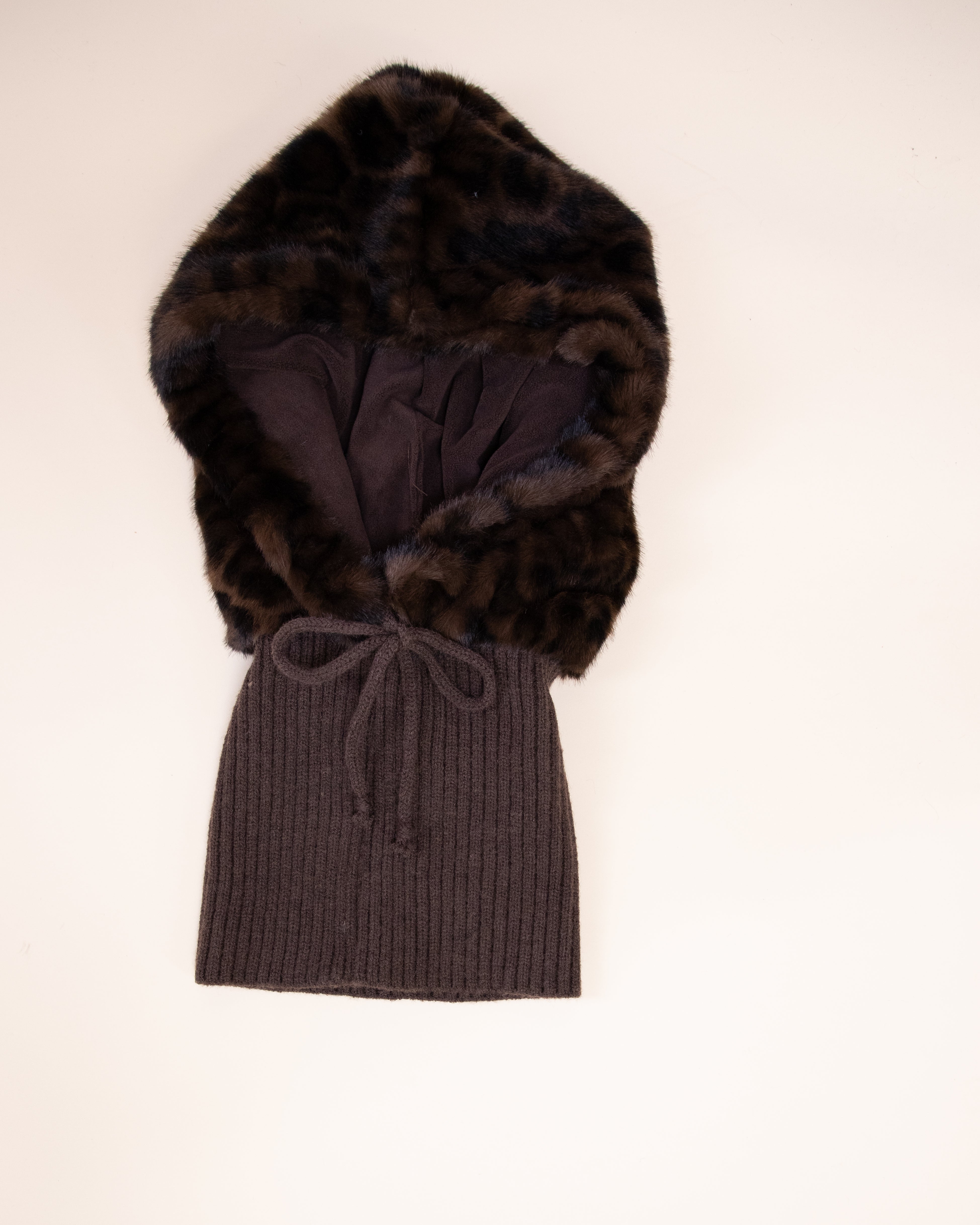 Leopard Belle 2-in-1 Vegan Fur Hood Scarf - BROWN (Pack of 6)