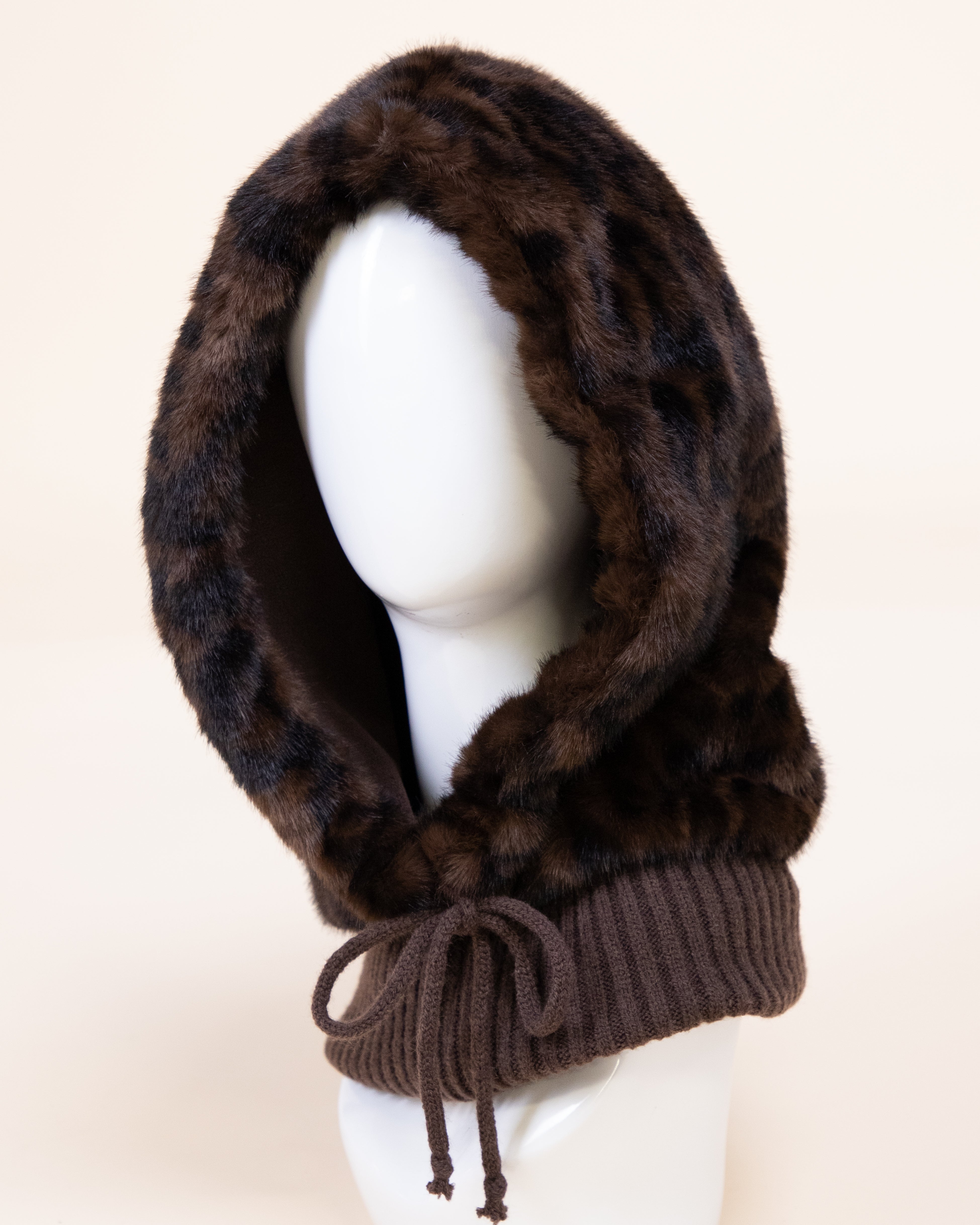 Leopard Belle 2-in-1 Vegan Fur Hood Scarf - BROWN (Pack of 6)