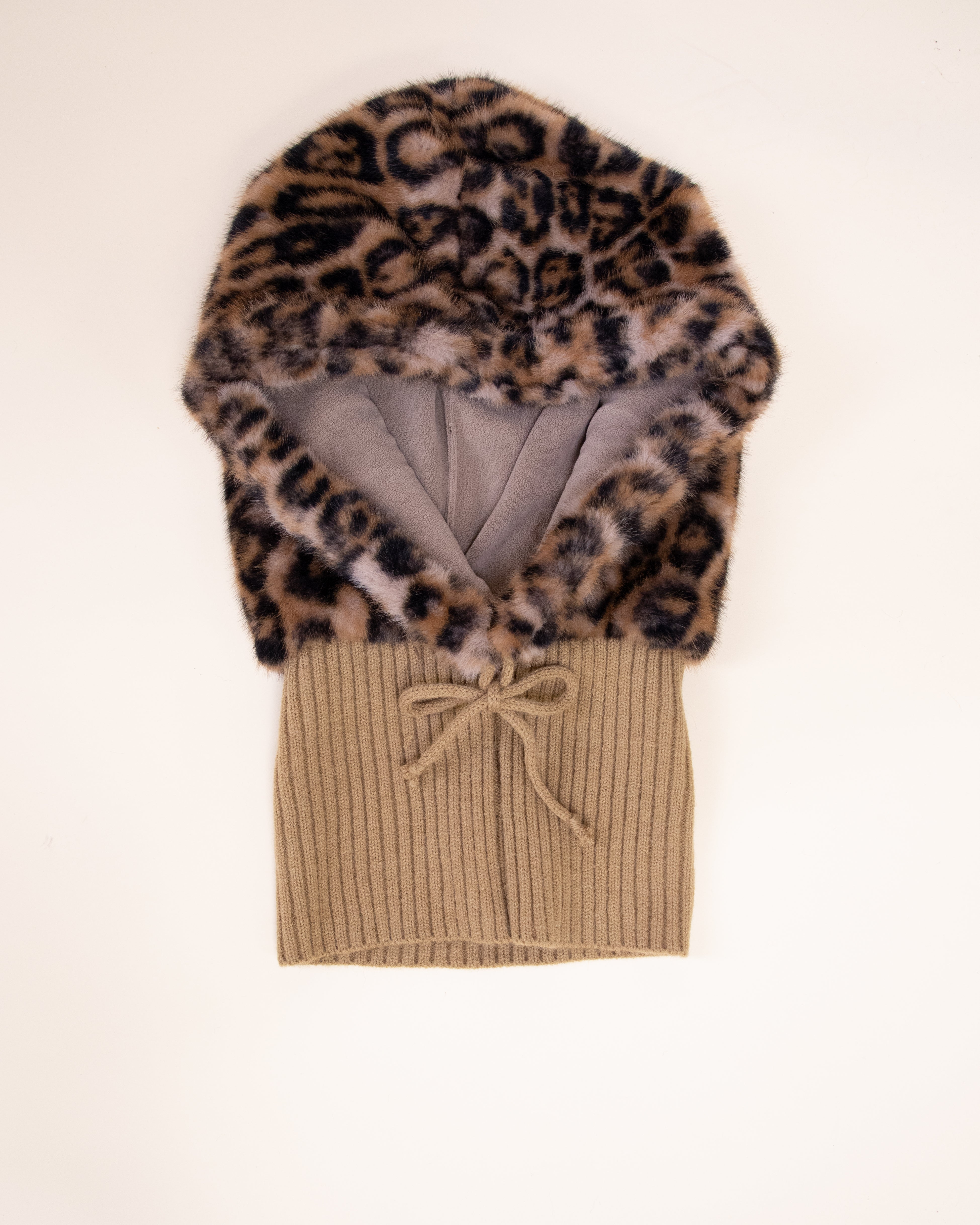 Leopard Belle 2-in-1 Vegan Fur Hood Scarf - BROWN (Pack of 6)