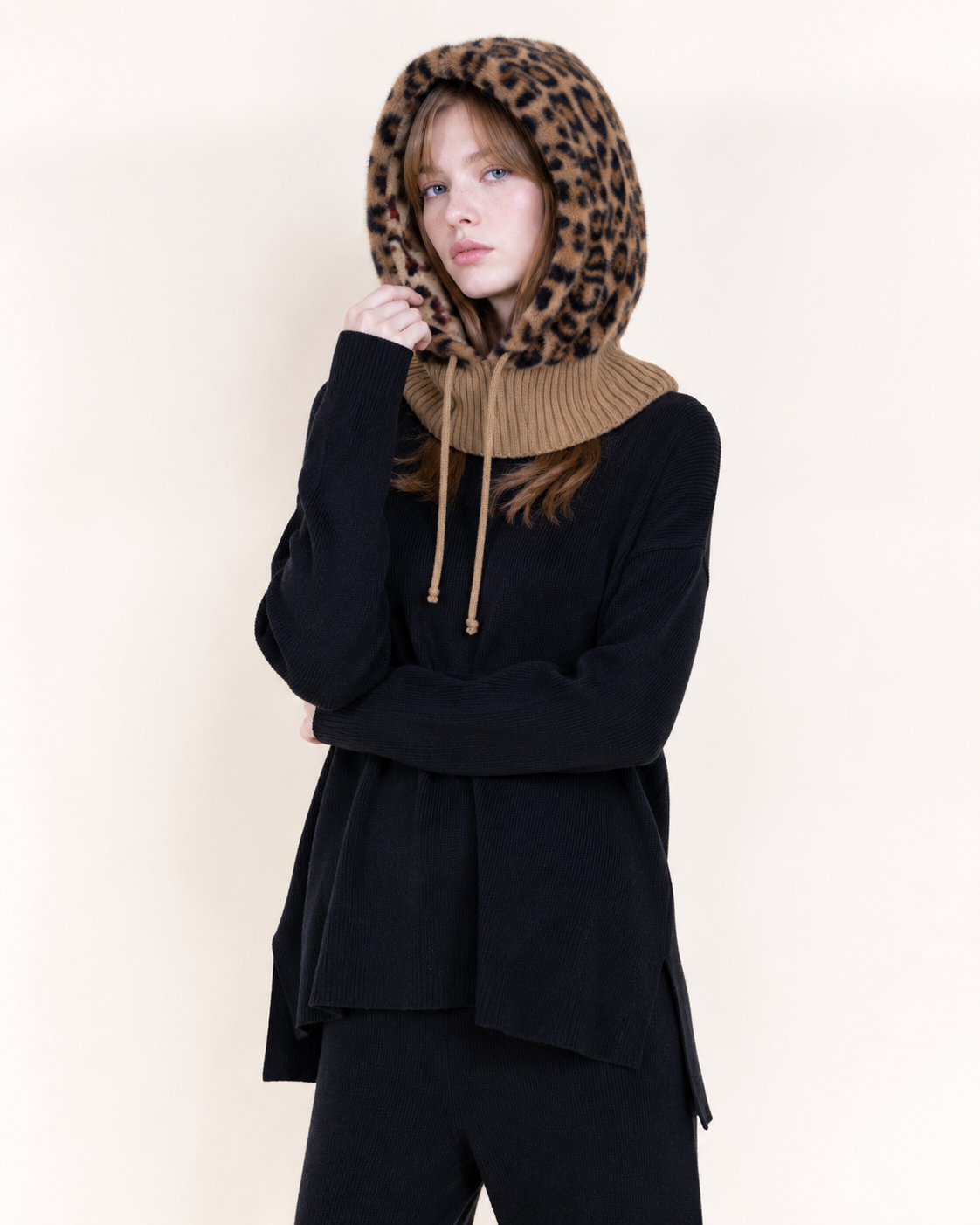 Leopard Belle 2-in-1 Vegan Fur Hood Scarf - BROWN (Pack of 6)