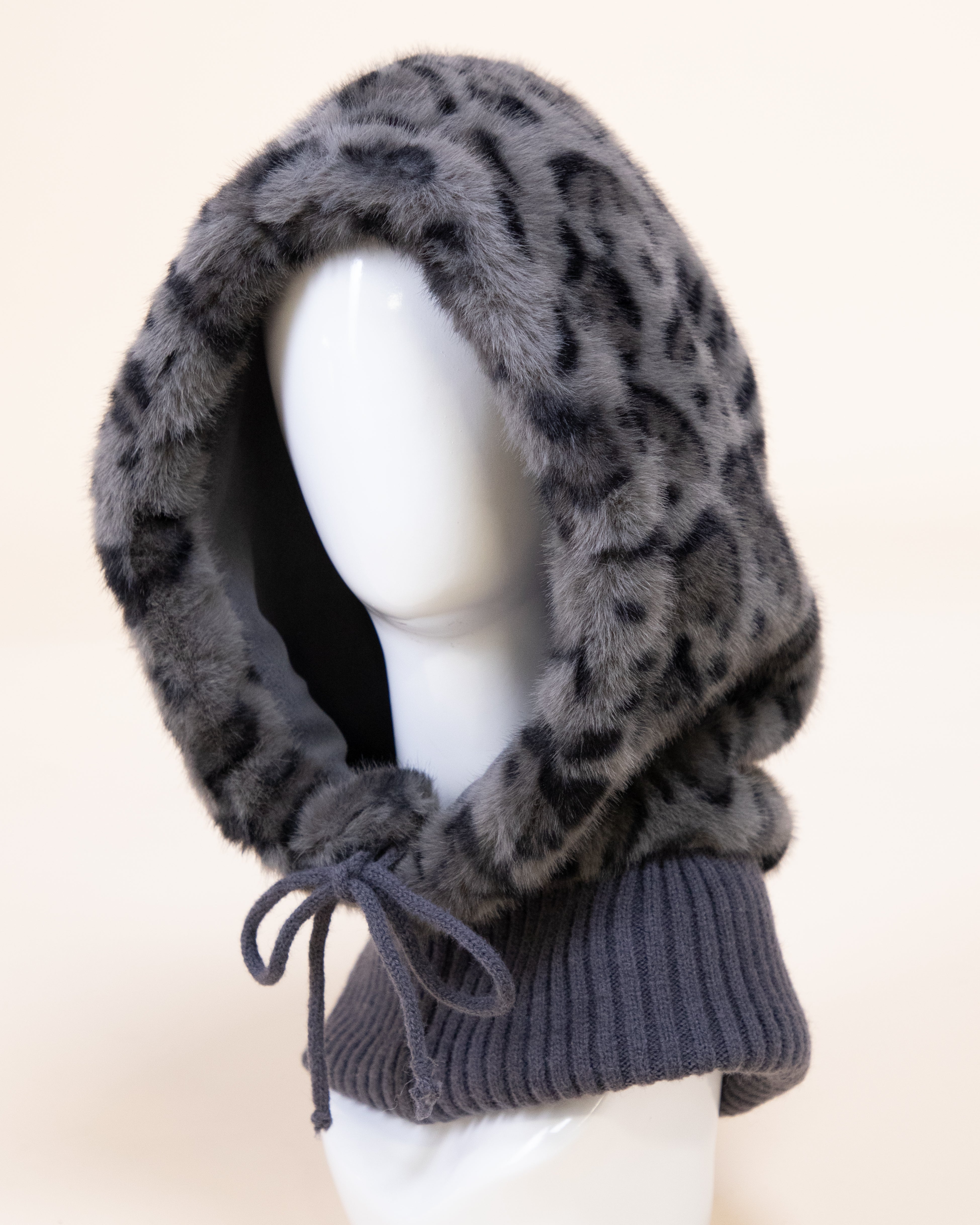 Leopard Belle 2-in-1 Vegan Fur Hood Scarf - BROWN (Pack of 6)
