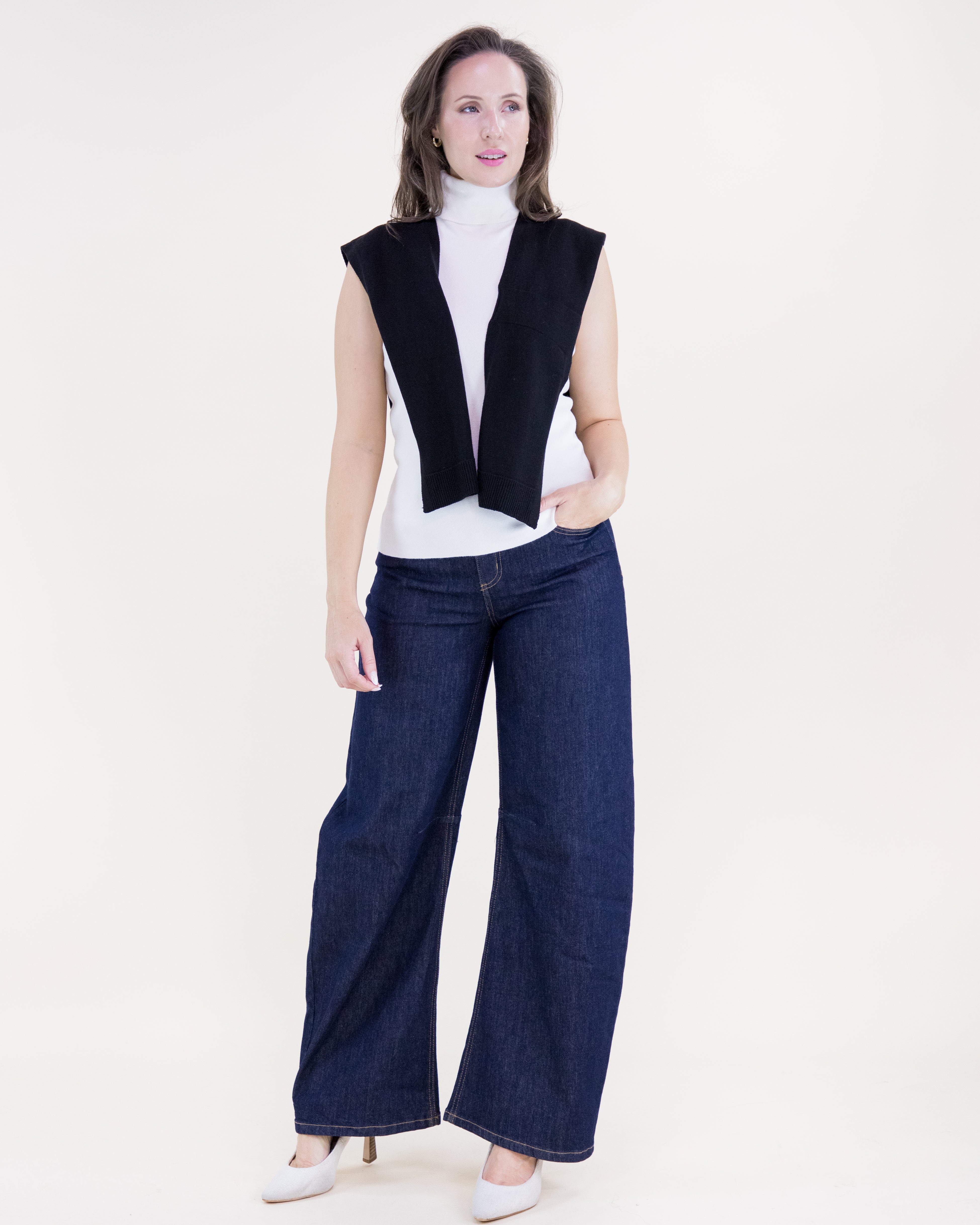 Solid Preppy Mock Sweater Wrap - BLACK (Pack of 6)