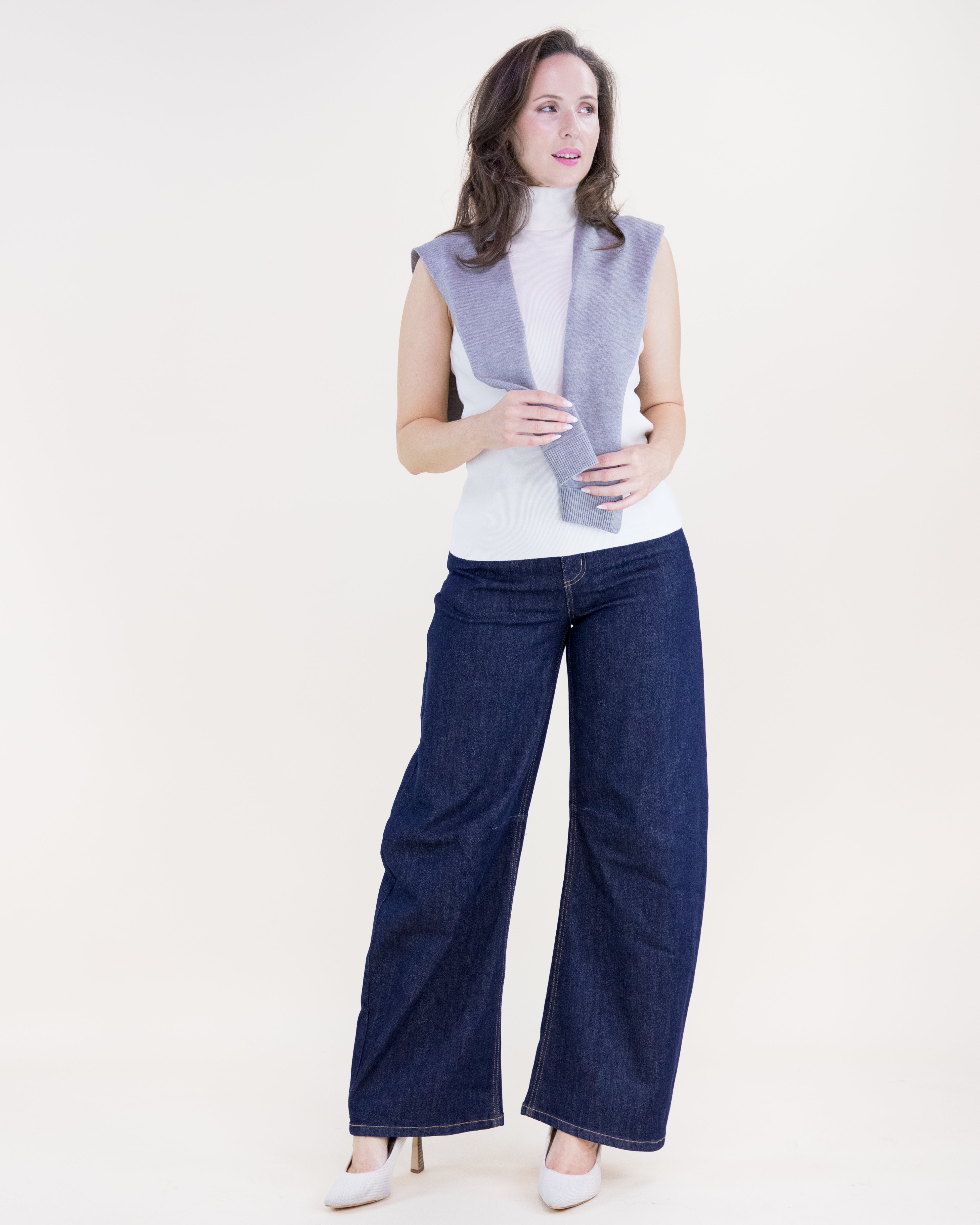 Solid Preppy Mock Sweater Wrap - WHITE (Pack of 6)