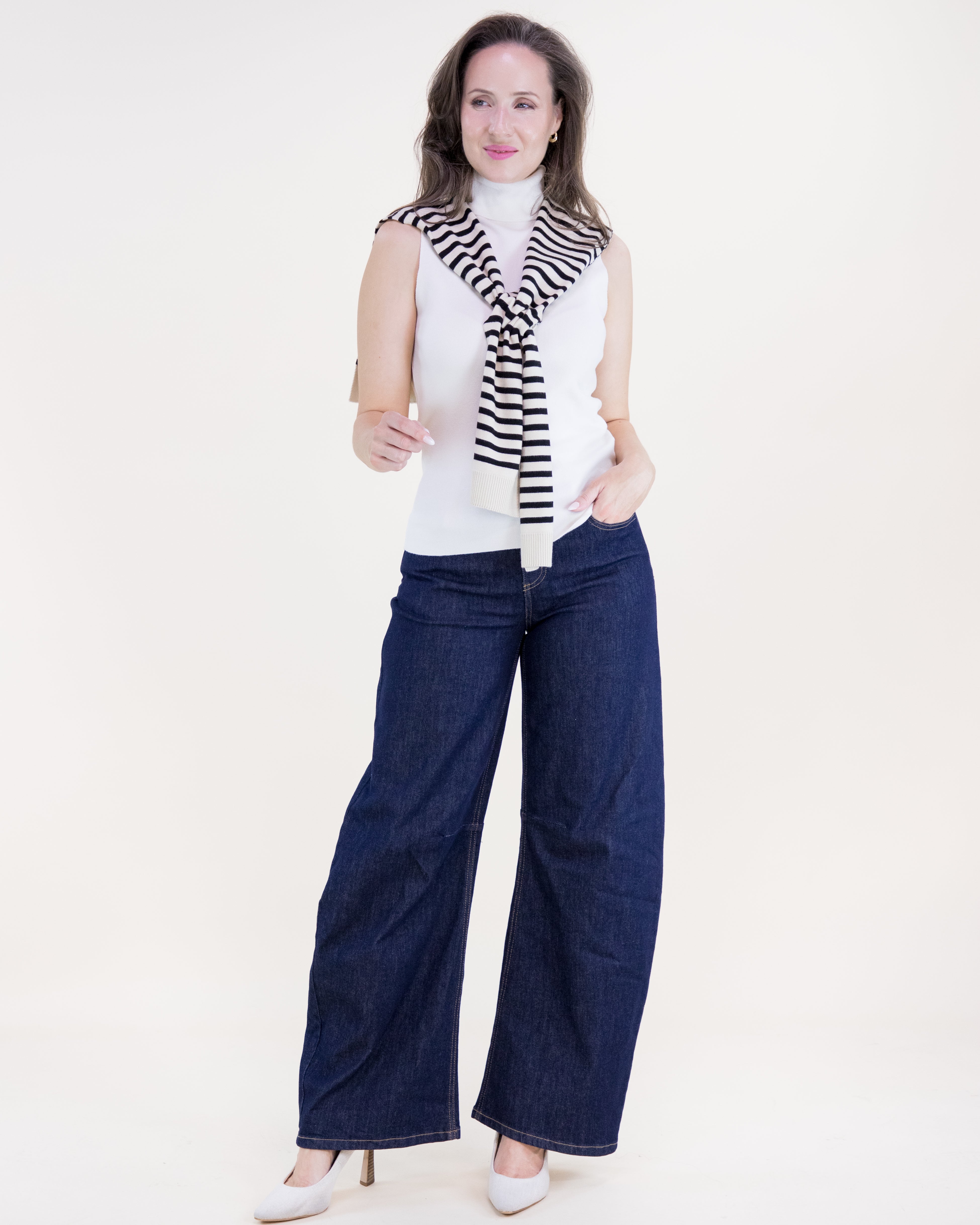 Striped Preppy Mock Sweater Wrap - BLACK (Pack of 6)