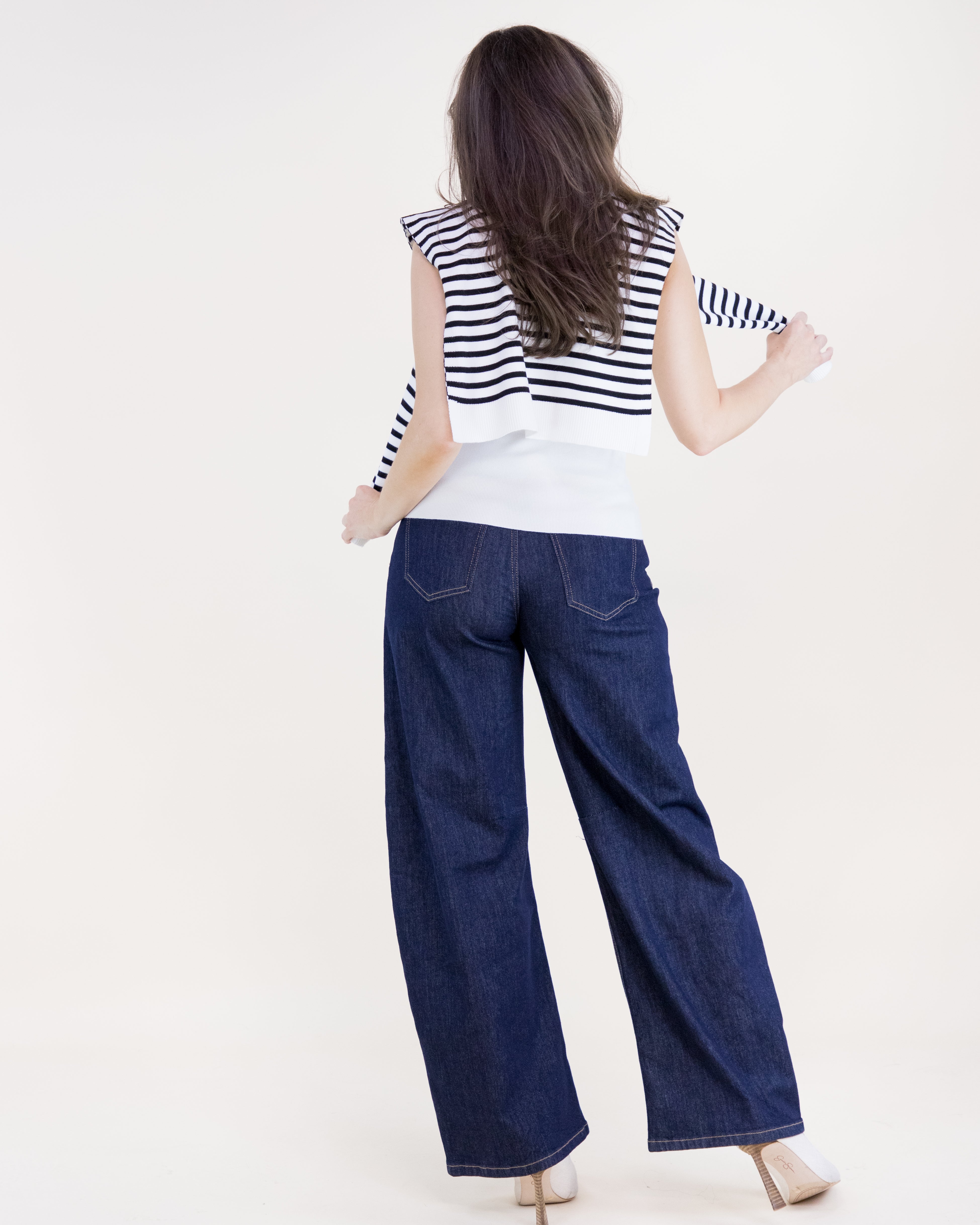 Striped Preppy Mock Sweater Wrap - BLACK WHITE (Pack of 6)