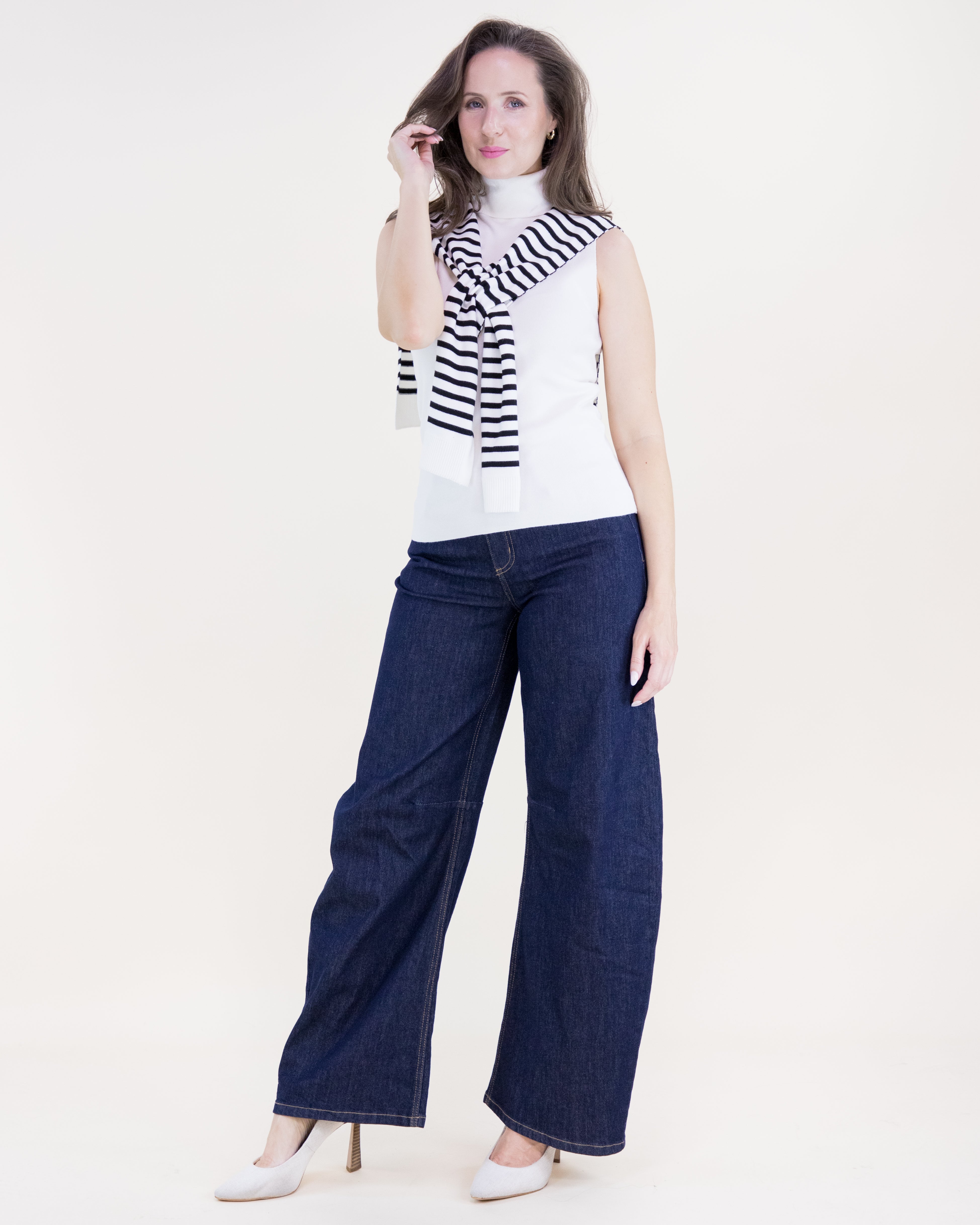 Striped Preppy Mock Sweater Wrap - NAVY (Pack of 6)