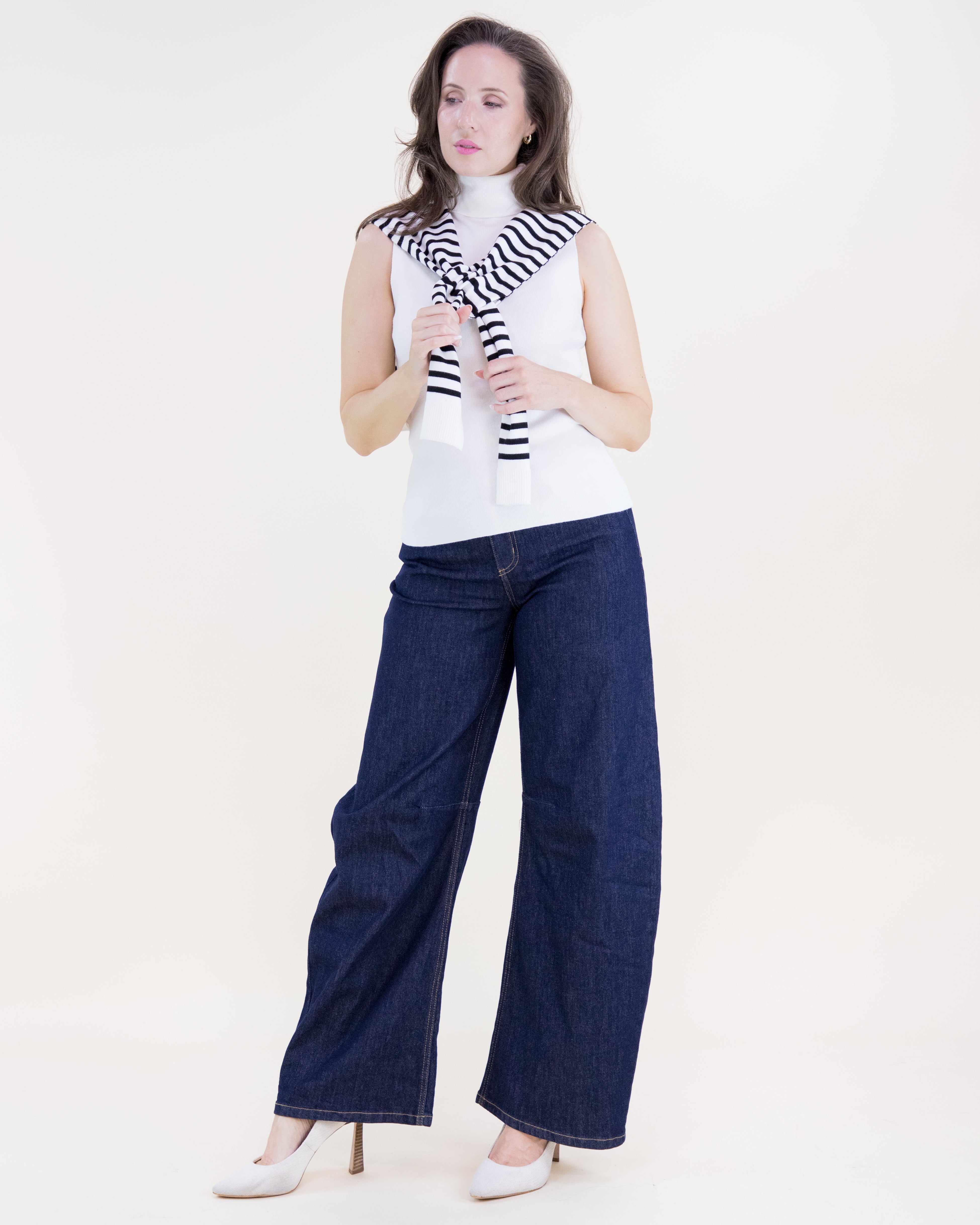 Striped Preppy Mock Sweater Wrap - BEIGE (Pack of 6)