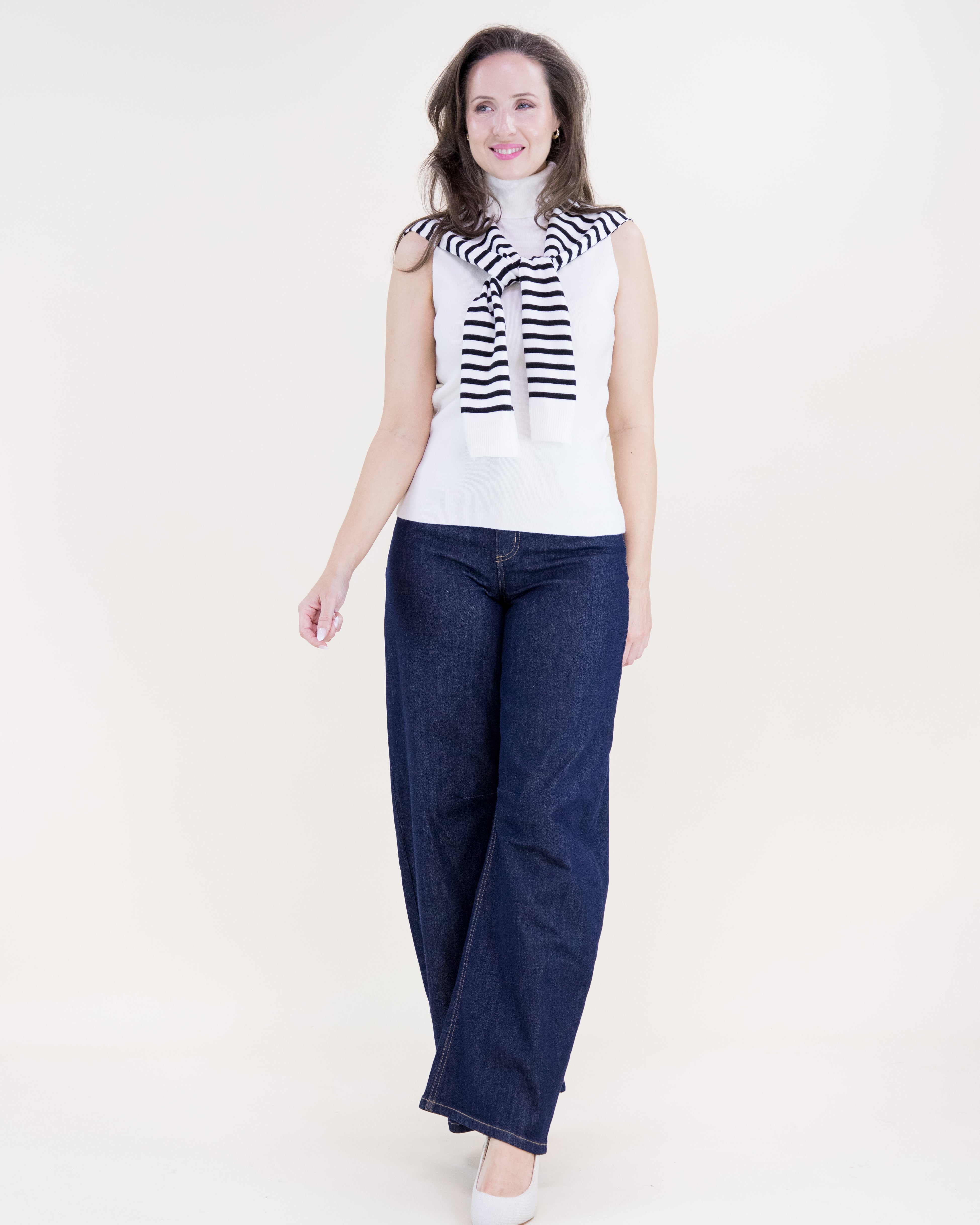 Striped Preppy Mock Sweater Wrap - BLACK WHITE (Pack of 6)