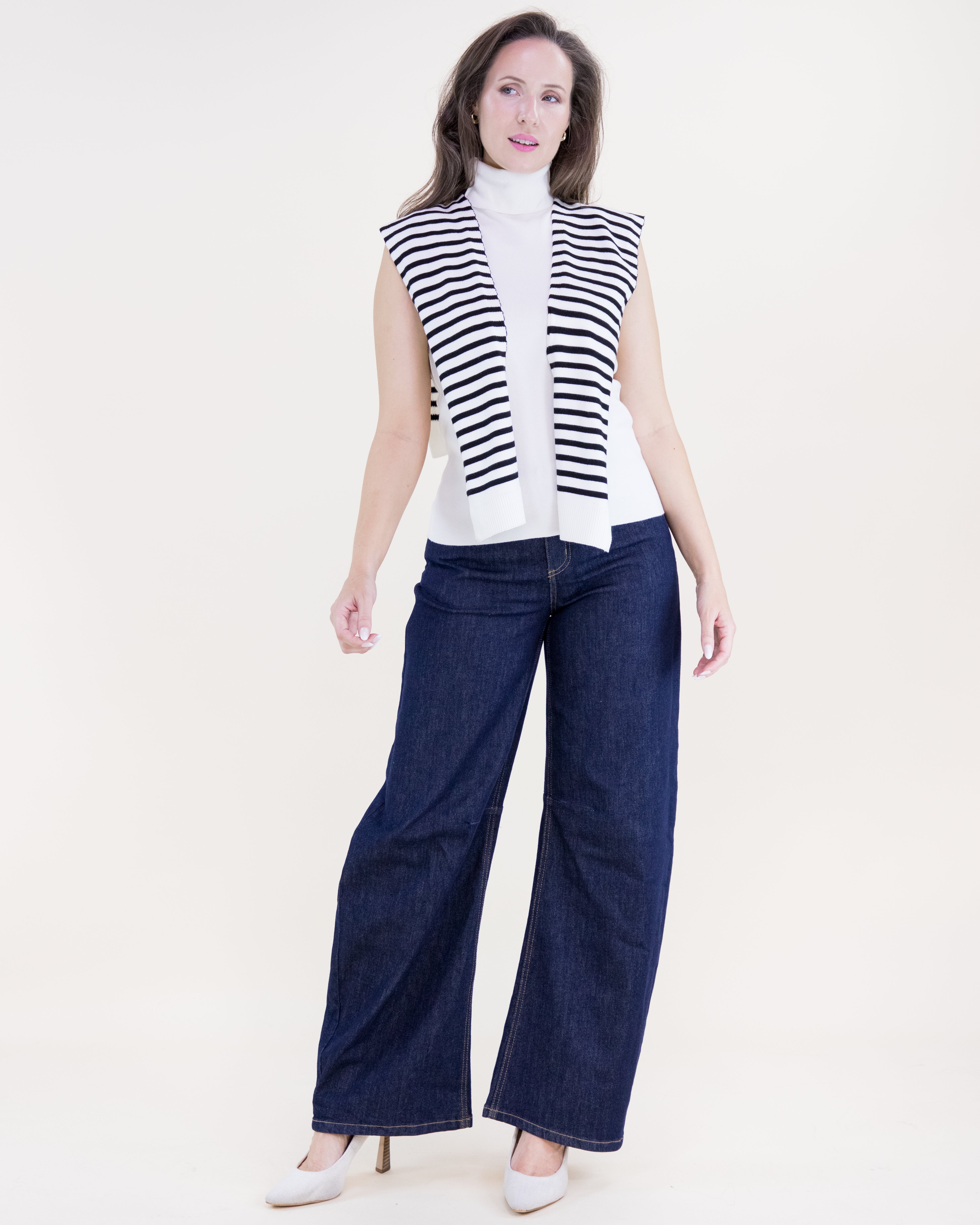 Striped Preppy Mock Sweater Wrap - BLACK (Pack of 6)