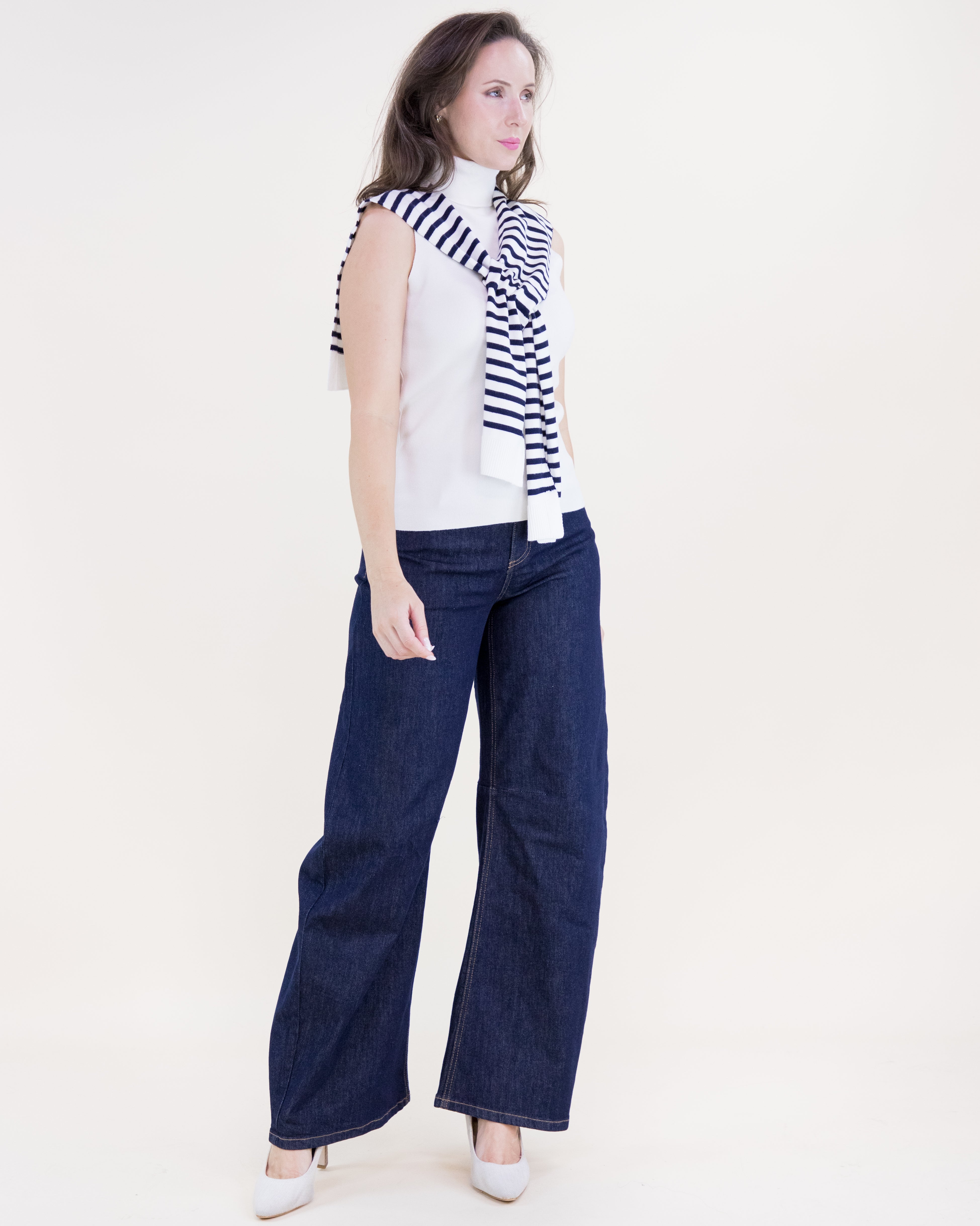 Striped Preppy Mock Sweater Wrap - BLACK (Pack of 6)