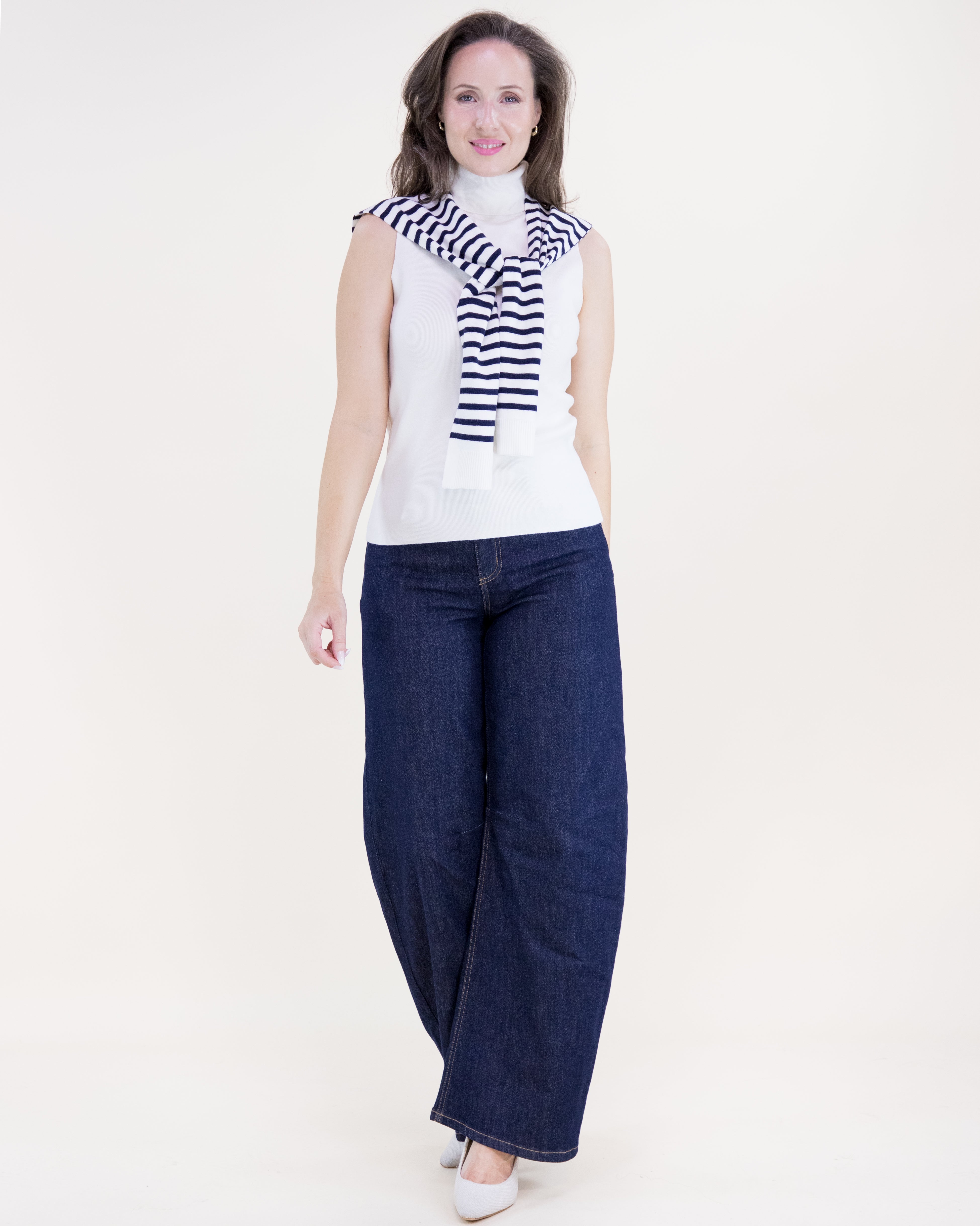 Striped Preppy Mock Sweater Wrap - BEIGE (Pack of 6)