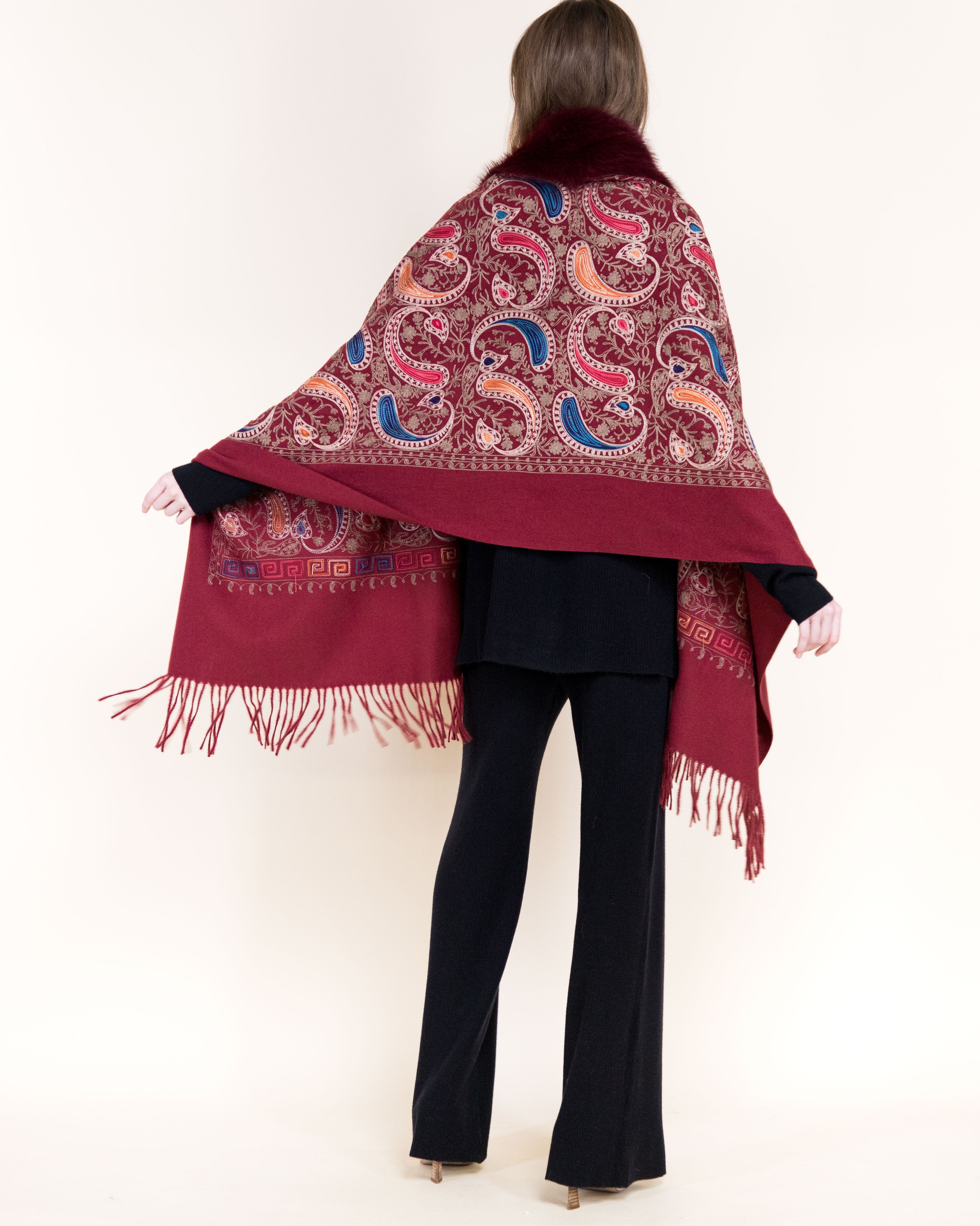 Embroidered Baroque Paisley Faux Fur Edge Scarf - RUST (OS)  (Pack of 6)
