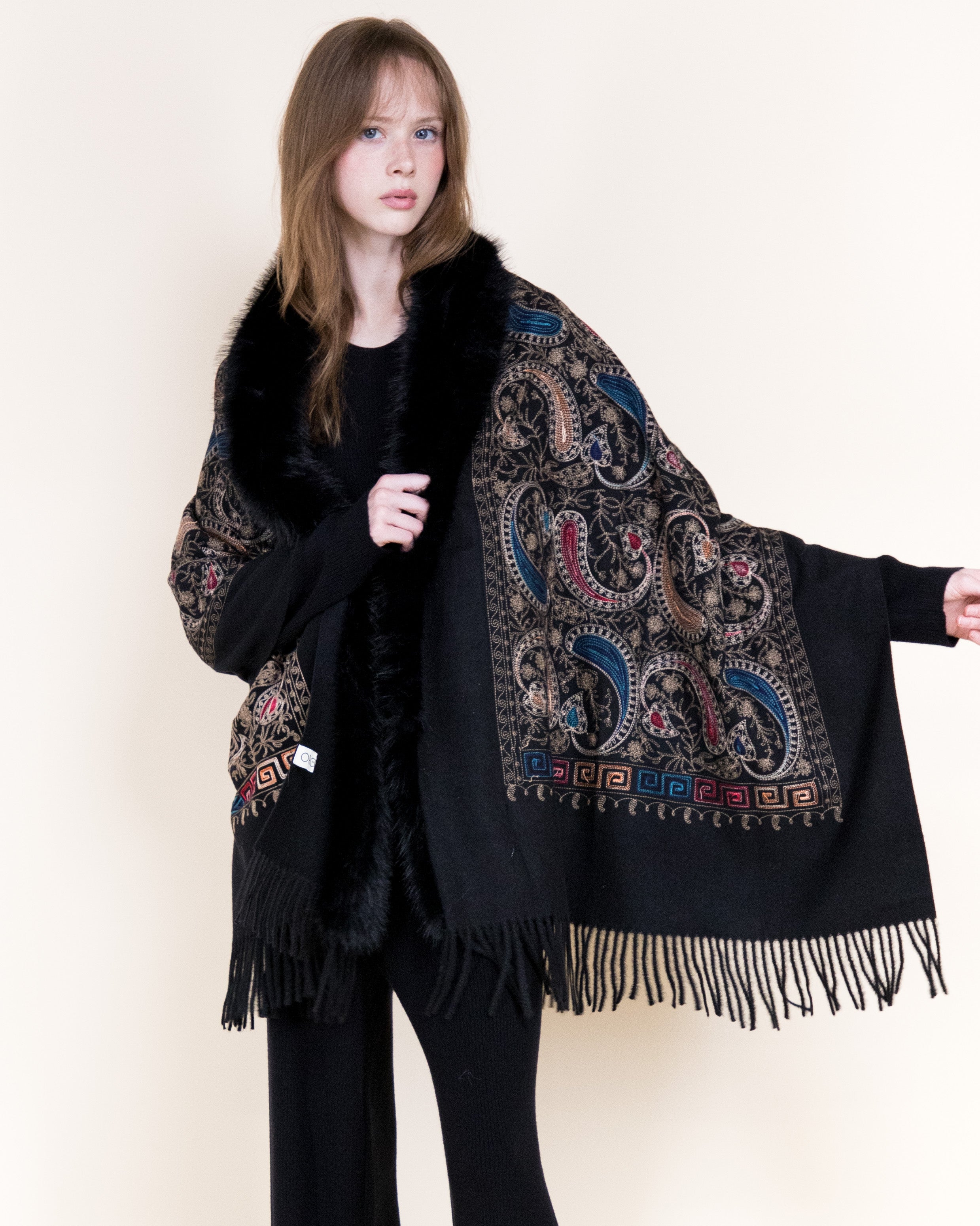 Embroidered Baroque Paisley Faux Fur Edge Scarf - RUST (OS)  (Pack of 6)