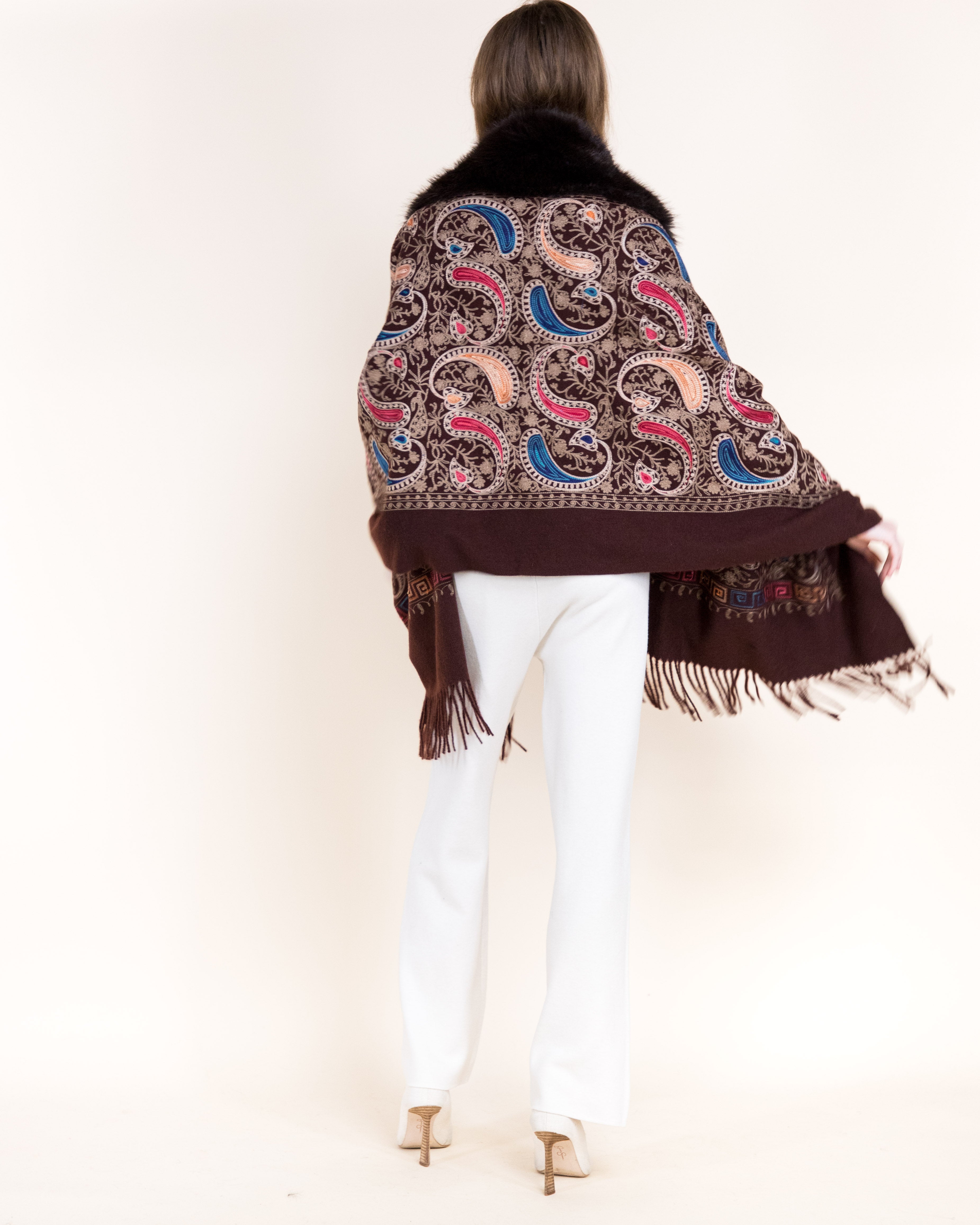 Embroidered Baroque Paisley Faux Fur Edge Scarf - RUST (OS)  (Pack of 6)