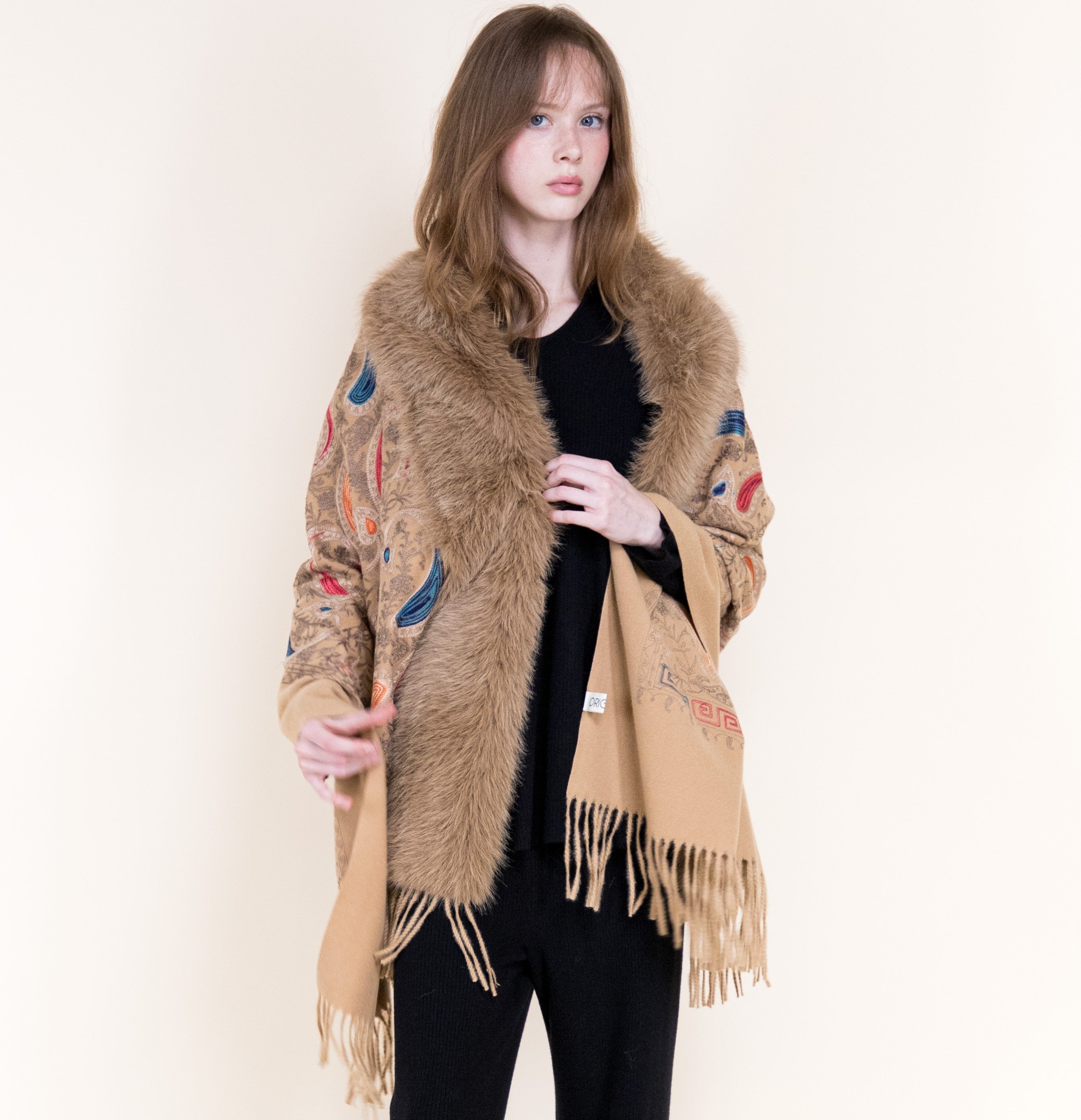 Embroidered Baroque Paisley Faux Fur Edge Scarf - RUST (OS)  (Pack of 6)