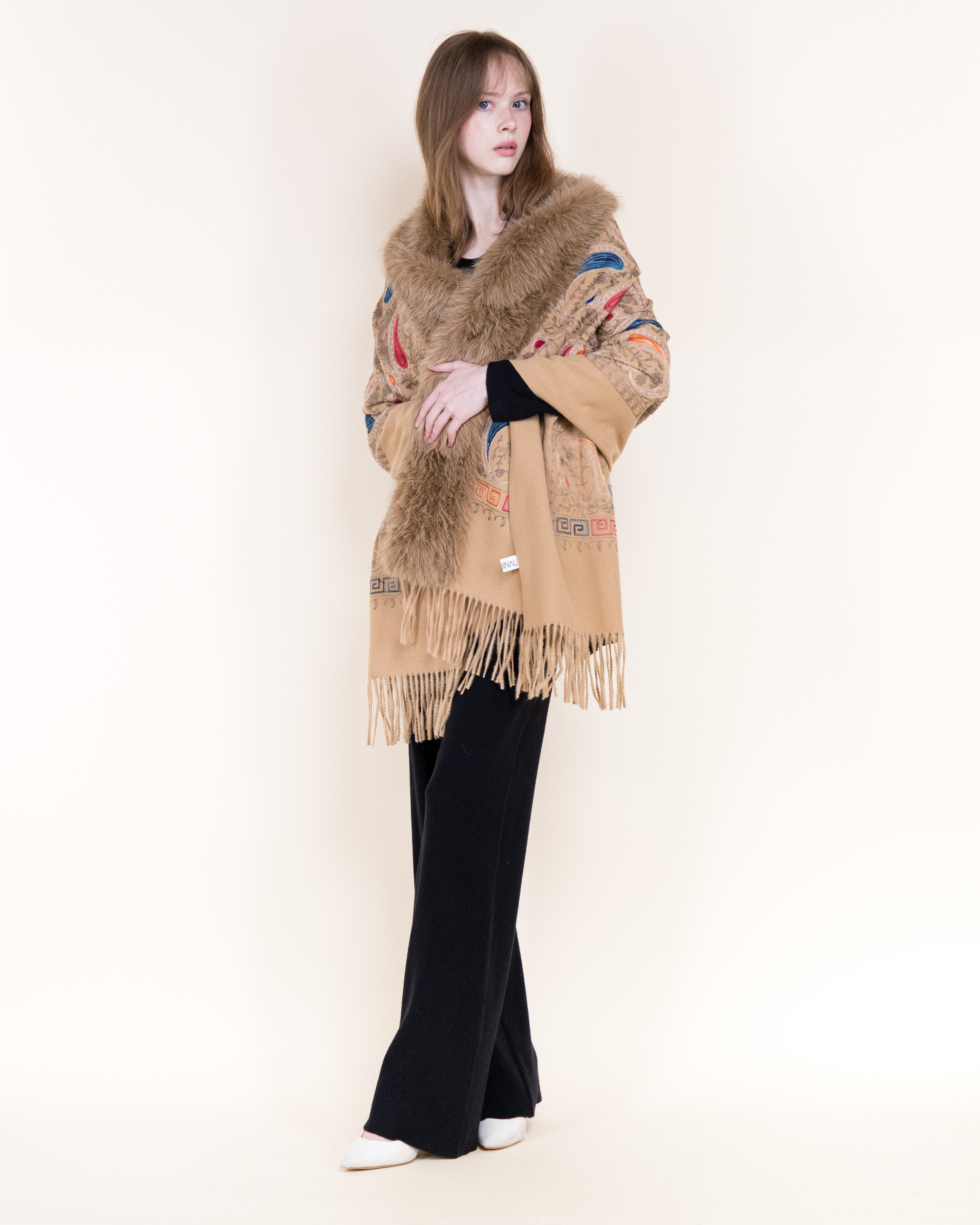 Embroidered Baroque Paisley Faux Fur Edge Scarf - RUST (OS)  (Pack of 6)