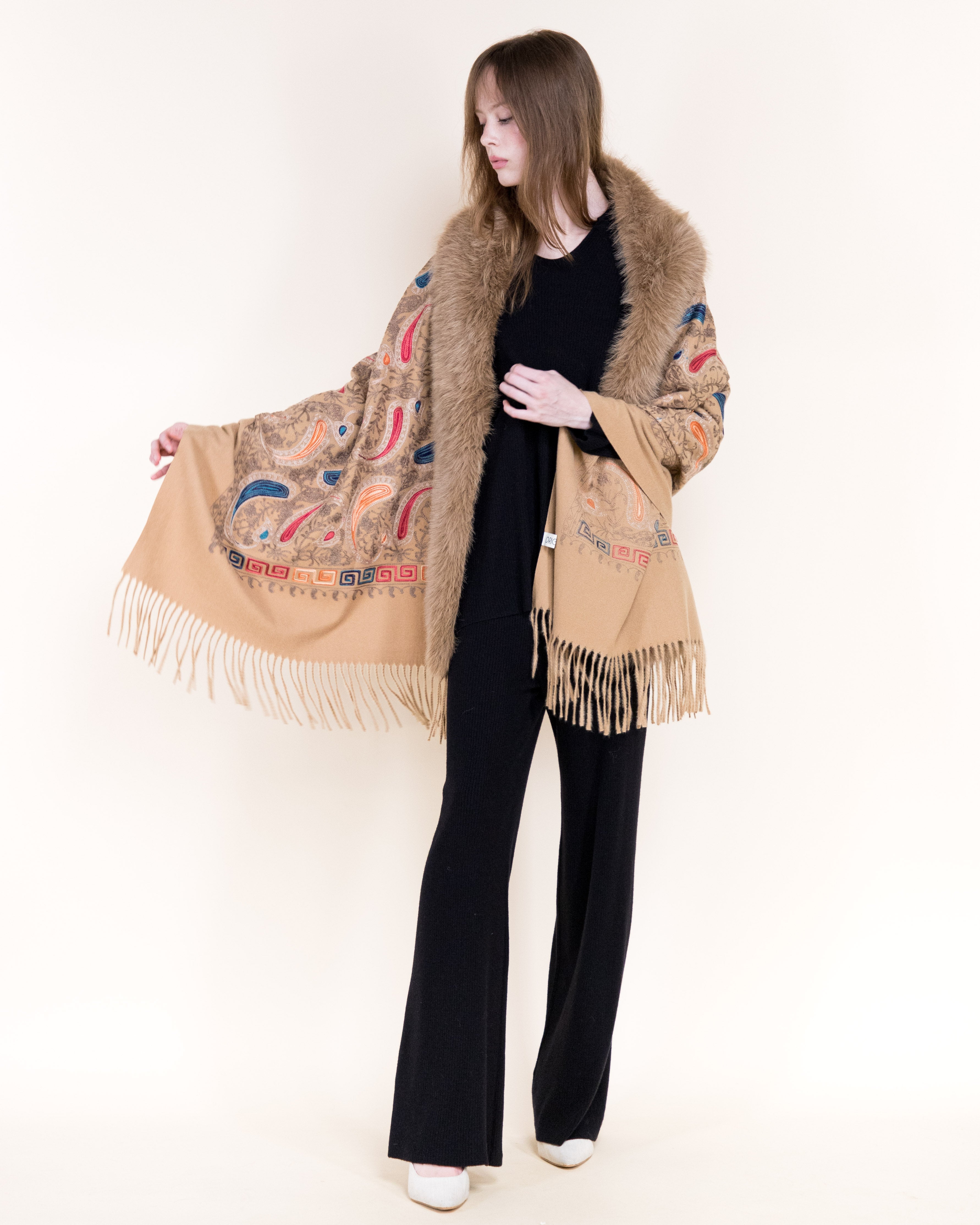 Embroidered Baroque Paisley Faux Fur Edge Scarf - RUST (OS)  (Pack of 6)