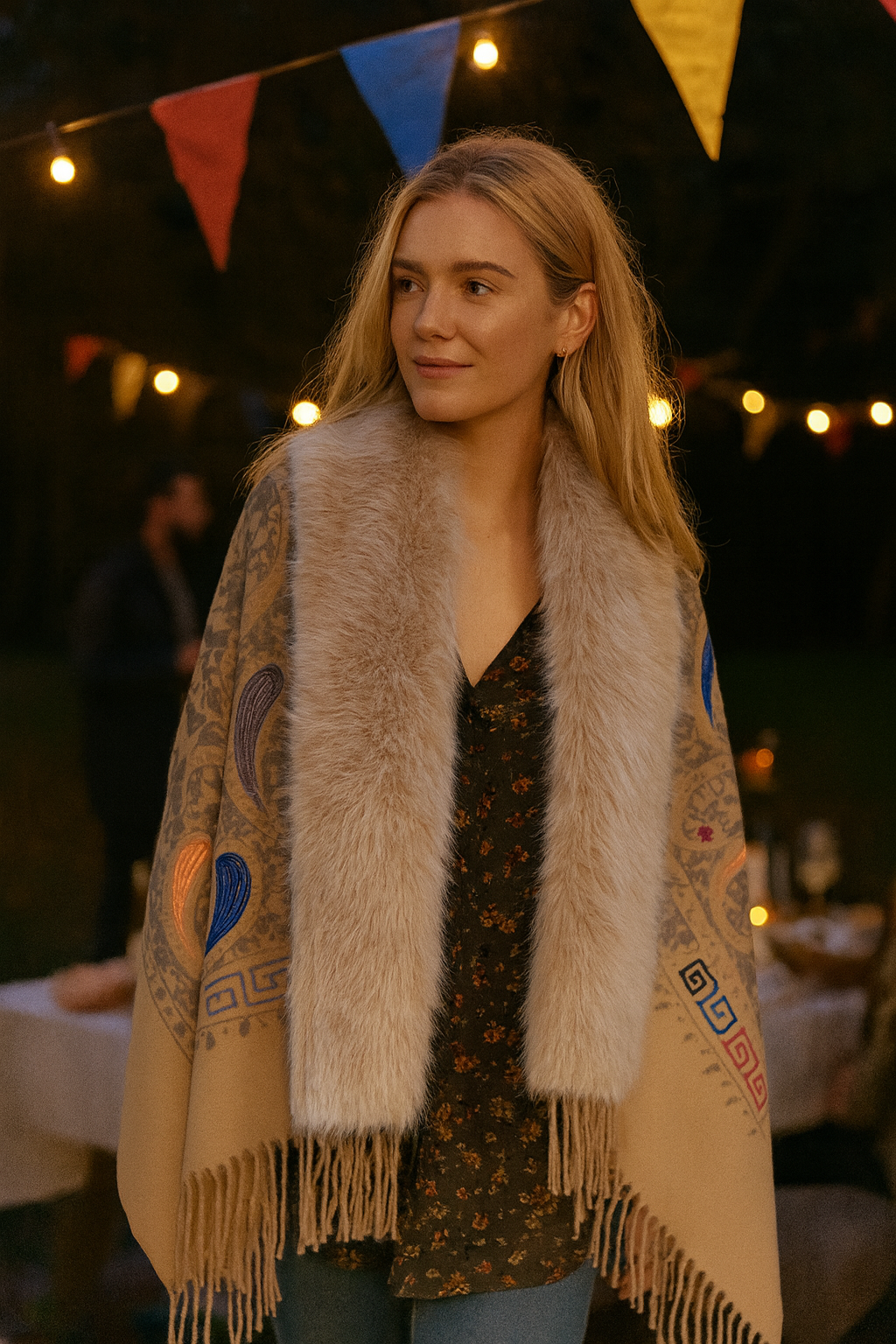 Embroidered Baroque Paisley Faux Fur Edge Scarf - BURGUNDY (Pack of 6)