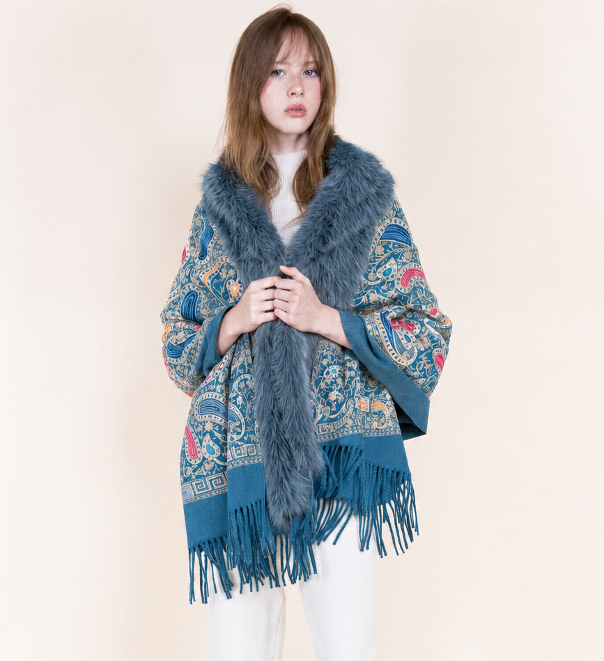 Embroidered Baroque Paisley Faux Fur Edge Scarf - RUST (OS)  (Pack of 6)