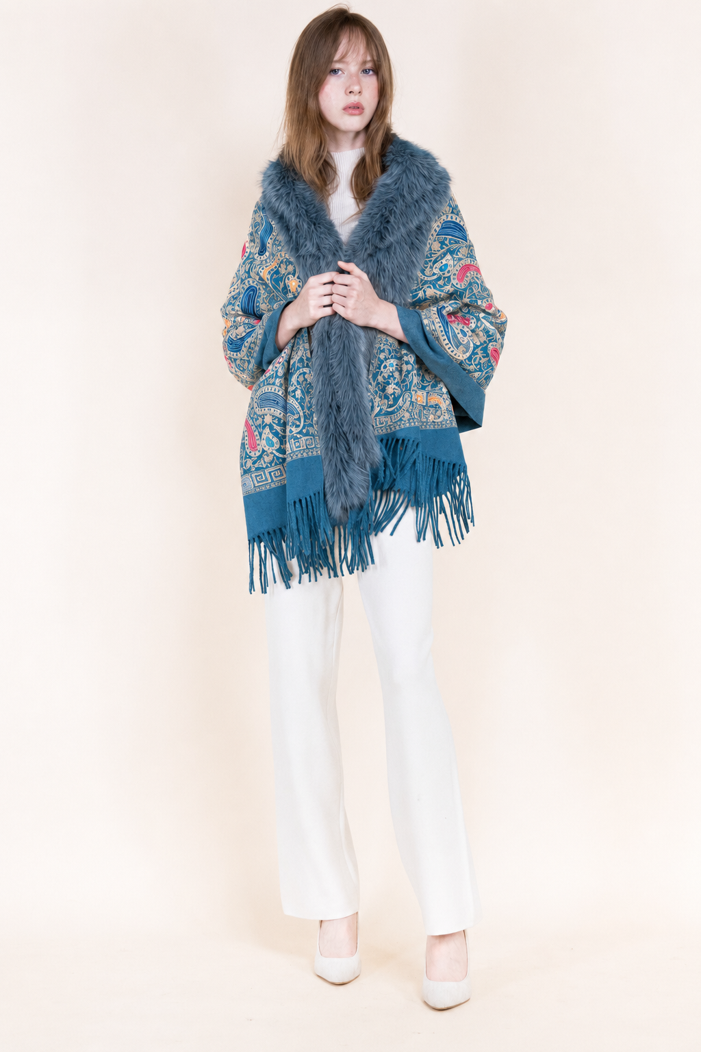 Embroidered Baroque Paisley Faux Fur Edge Scarf - RUST (OS)  (Pack of 6)
